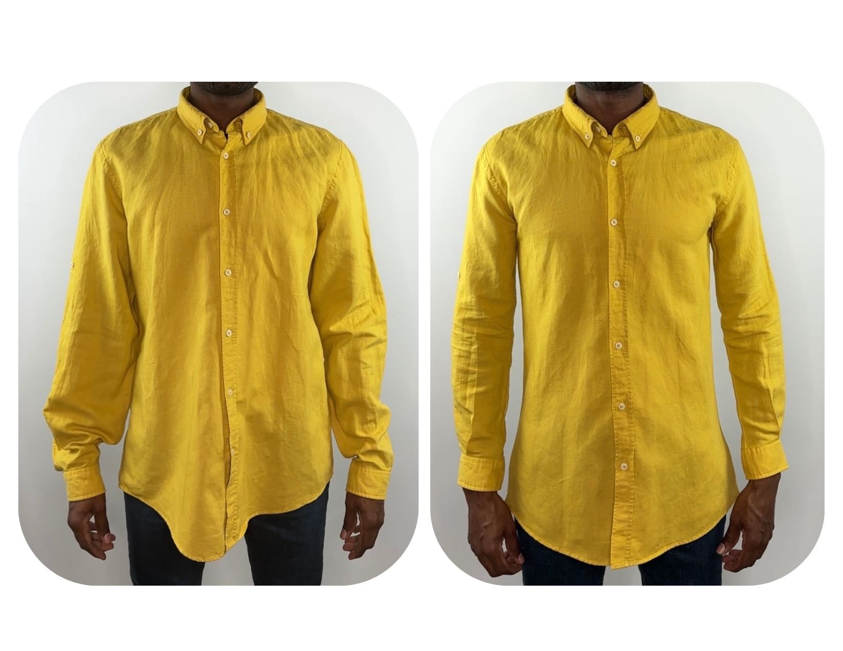 Linen Cotton Button Down Shirt Alterations Waist Sleeve Circumference Length Take In Original Cuff Placket Flat Feld Seams