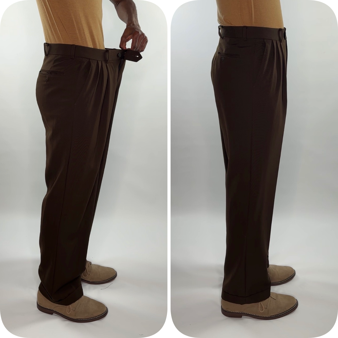 Wool Twill Triple Pleated Classic Trousers Vintage Thrift Flip Alterations Waistband Take In Restore Pleats Reposition Button Top Stitched Double Fold Bottom Hem