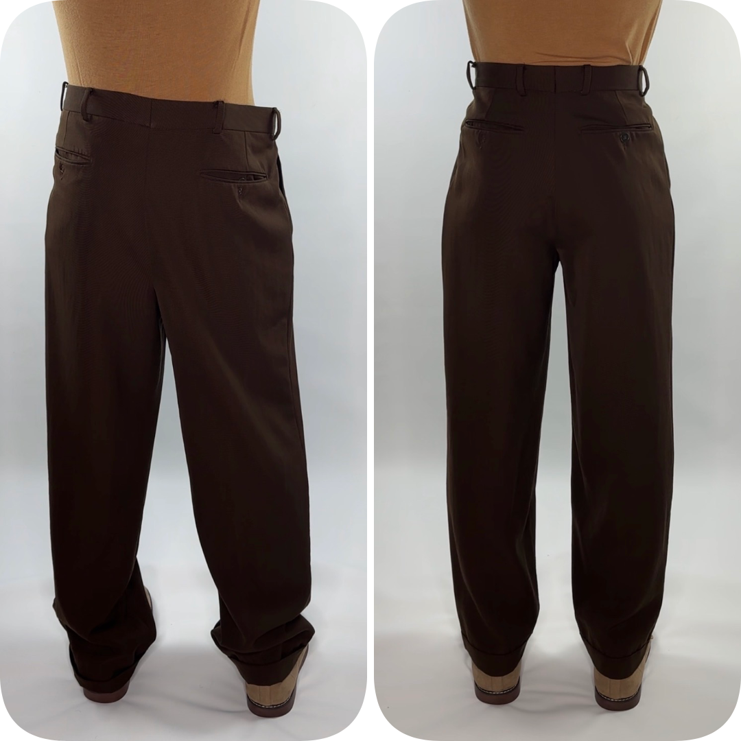 Wool Twill Triple Pleated Classic Trousers Vintage Thrift Flip Alterations Waistband Take In Restore Pleats Reposition Button Top Stitched Double Fold Bottom Hem