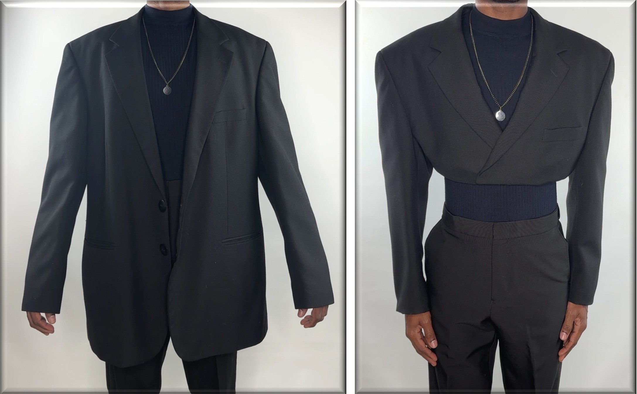 Wool Blend Sports Coat Jacket 80s Redesign Boxy Shoulders Statement Oversized Crop Top Alterations Sleeves Hem Placket Decorative Buttons