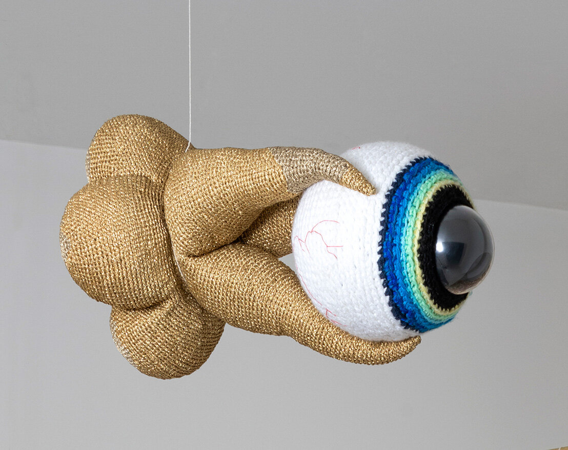   Eye &amp; Tooth , crochet knitting, surveillance camera, 60x30x30cm, 2018 