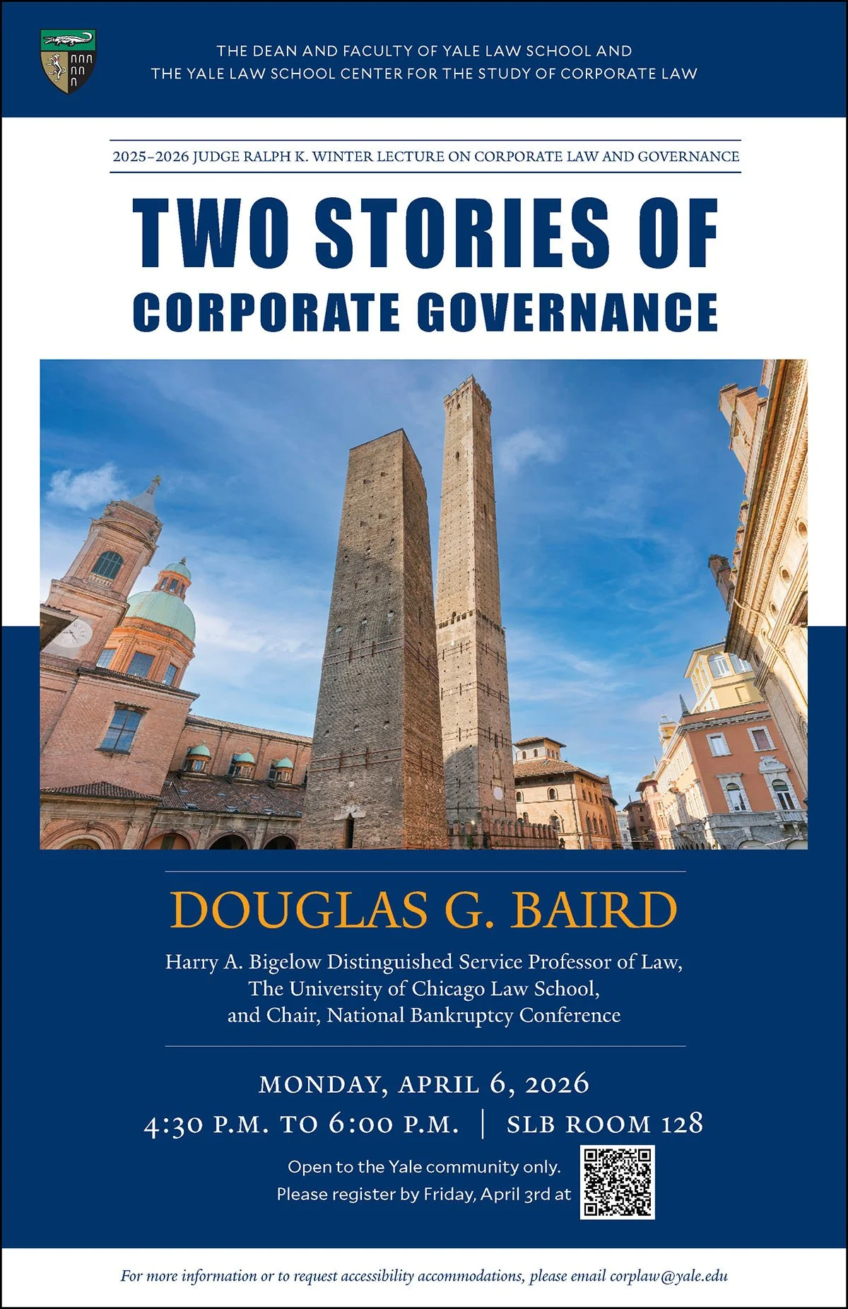 Poster for the 2025-2026 Winter Lecture with U. Chicago Law Prof. Douglas G. Baird
