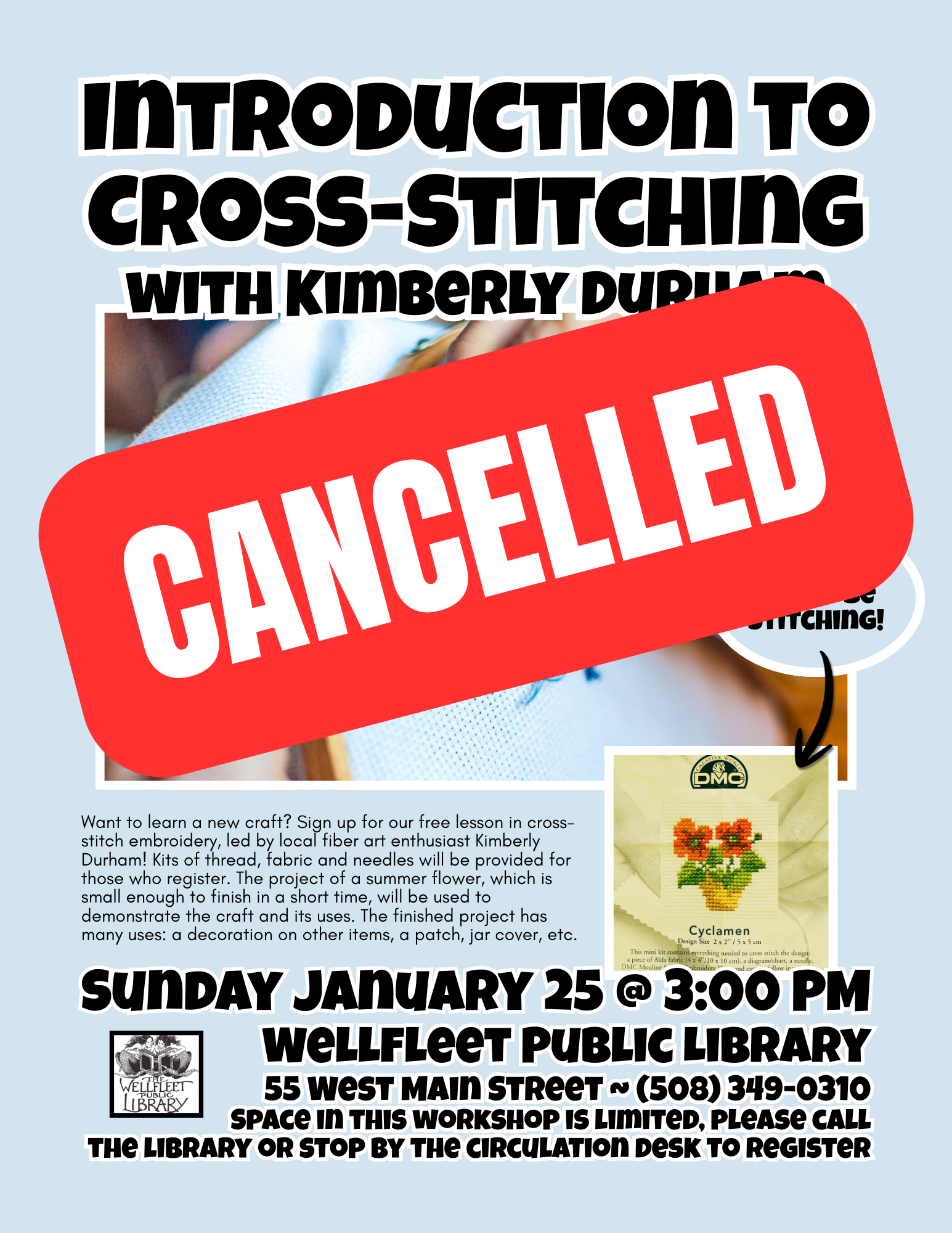 CANCELLED - Introduction to Cross-Stitching with Kimberly Durham