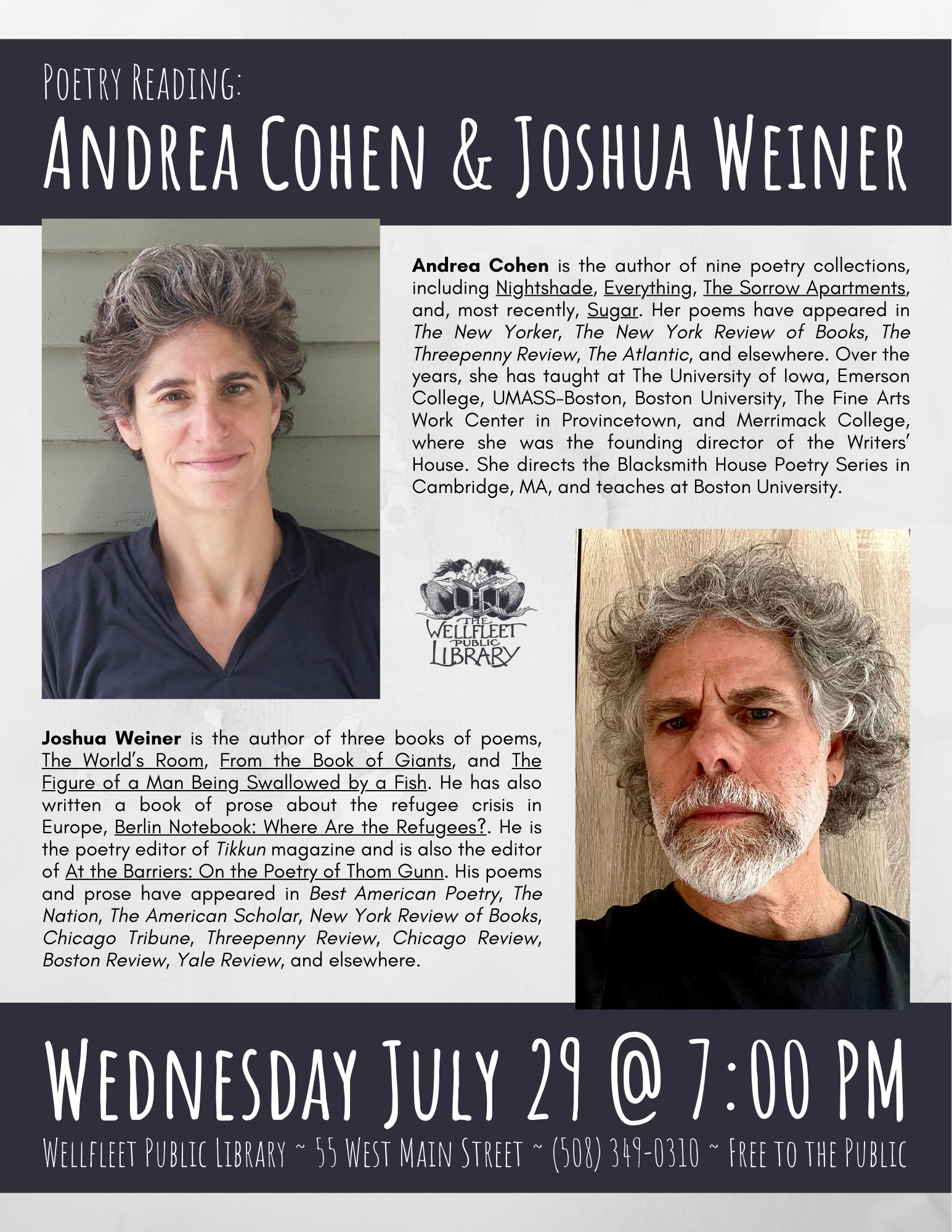 Poetry Reading: Andrea Cohen and Joshua Weiner