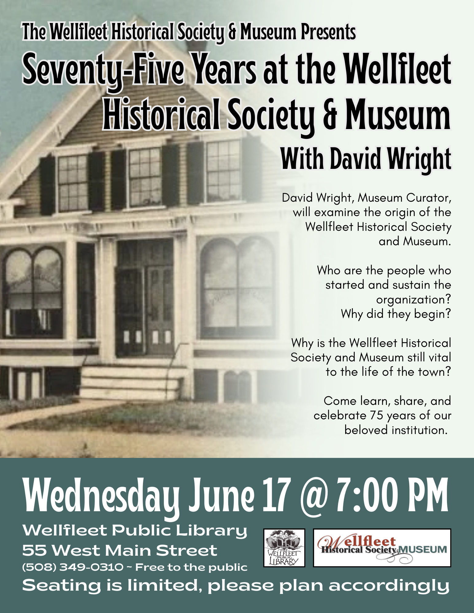 Wellfleet Historical Society &amp; Museum Speaker Series: "Seventy-Five Years at the Wellfleet Historical Society &amp; Museum" with David Wright