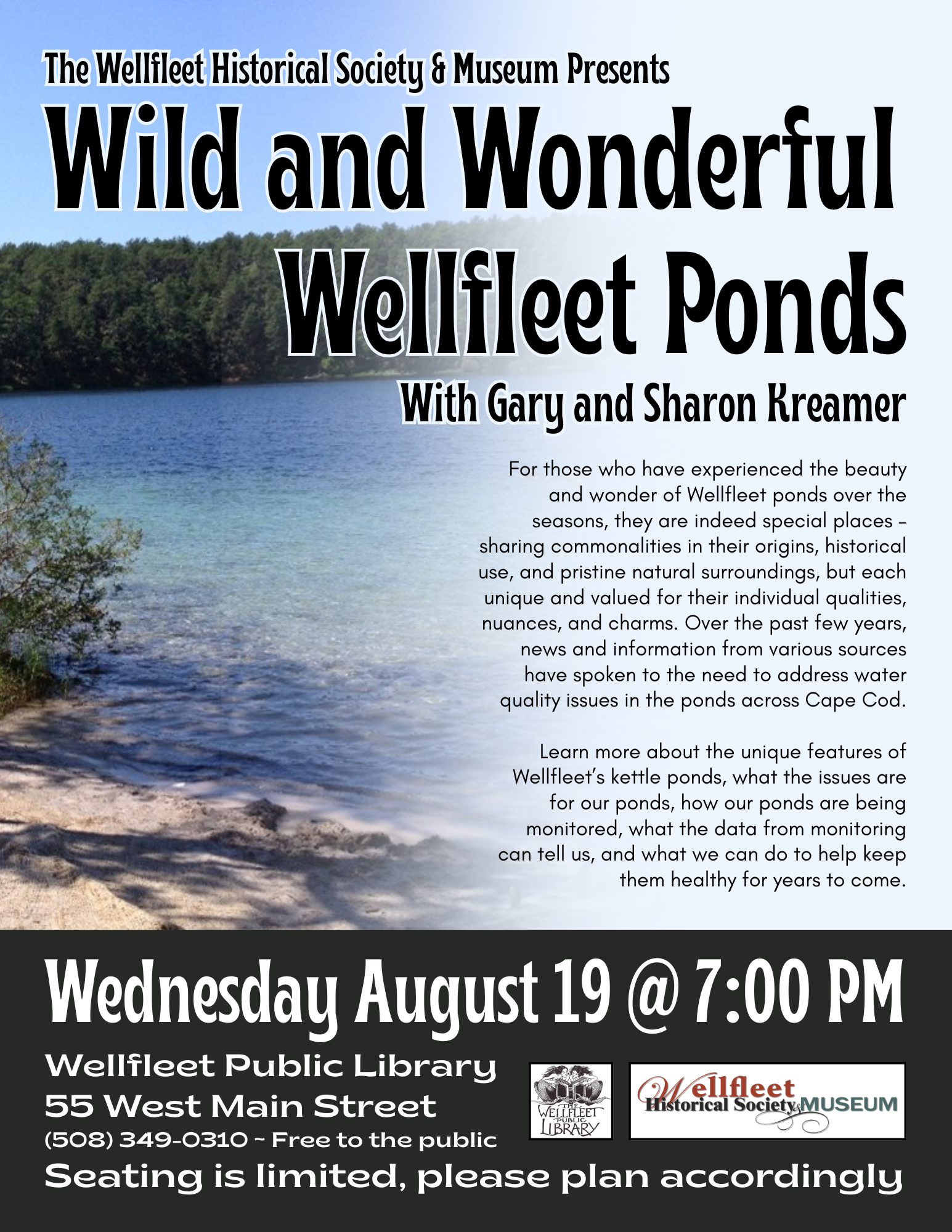 Wellfleet Historical Society &amp; Museum Speaker Series: "Wild and Wonderful Wellfleet Ponds" with Gary and Sharon Kreamer