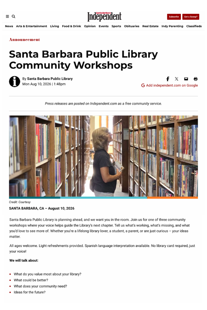 Santa Barbara Public Library Community Workshops