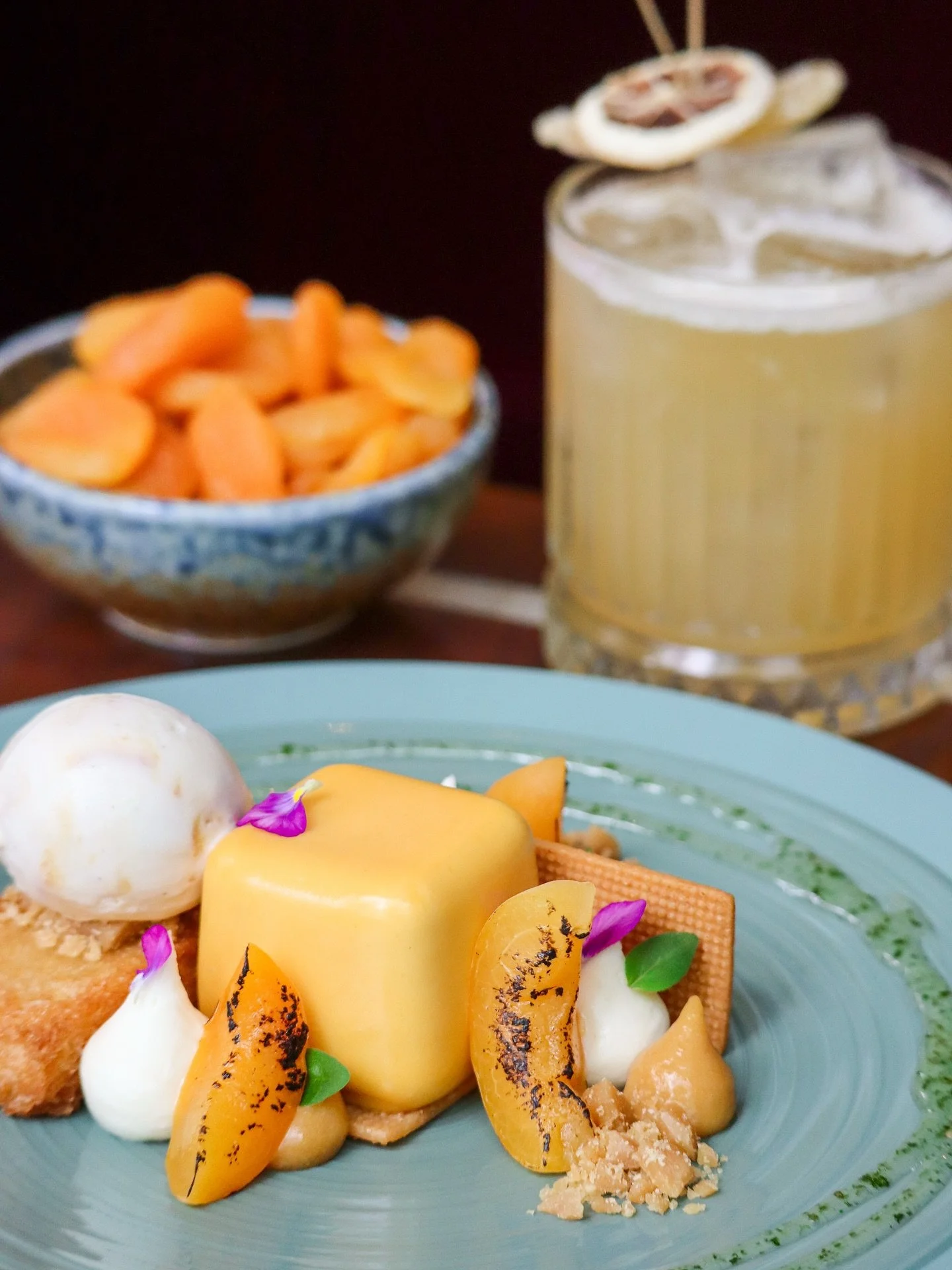 Apricot, twice savored &mdash; first as dolce, then as drink.
&nbsp;
The Albicocca offers layers of caramelized apricot mousse, honey butter toast, and apricot-brown butter gelato &mdash; a composition both delicate and indulgent. Rome on the Range d