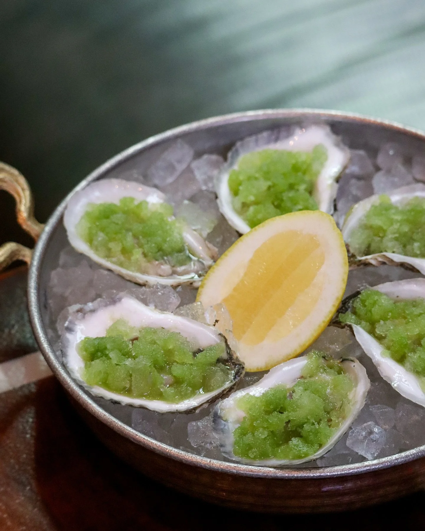 A final taste of summer lingers in our chilled market oysters &mdash; crowned with cucumber &ldquo;gin and tonic&rdquo; granita and fresh mint. Enjoy them while they last, before autumn fully settles in.