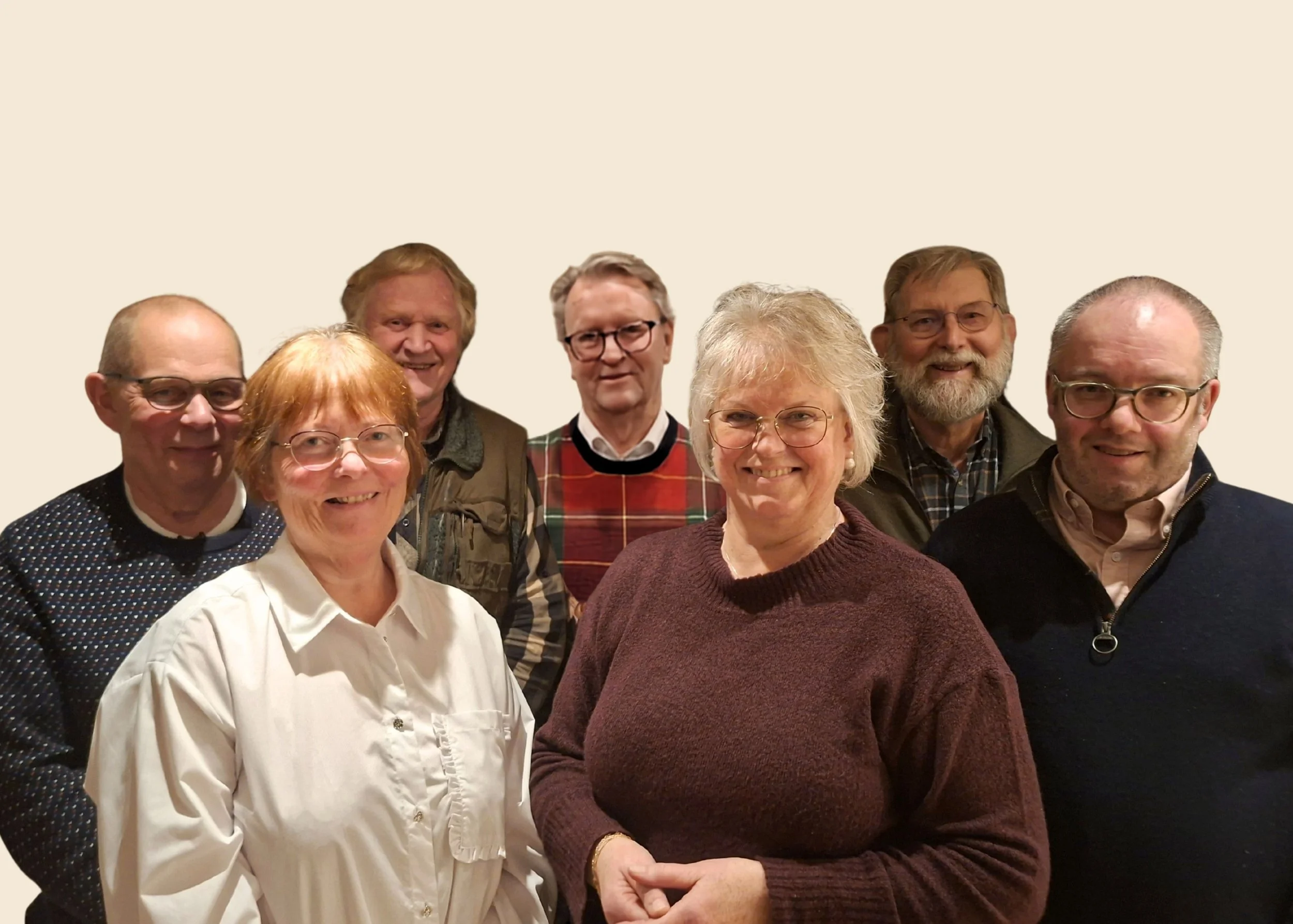 F.v: Olav Hansen, Aud Nylèn, Peder Vaaje Hegland, Kirsten Lorenz Hegland, Tore Vågsmyr, Egil Fiane, Ole-Willy Gundersen