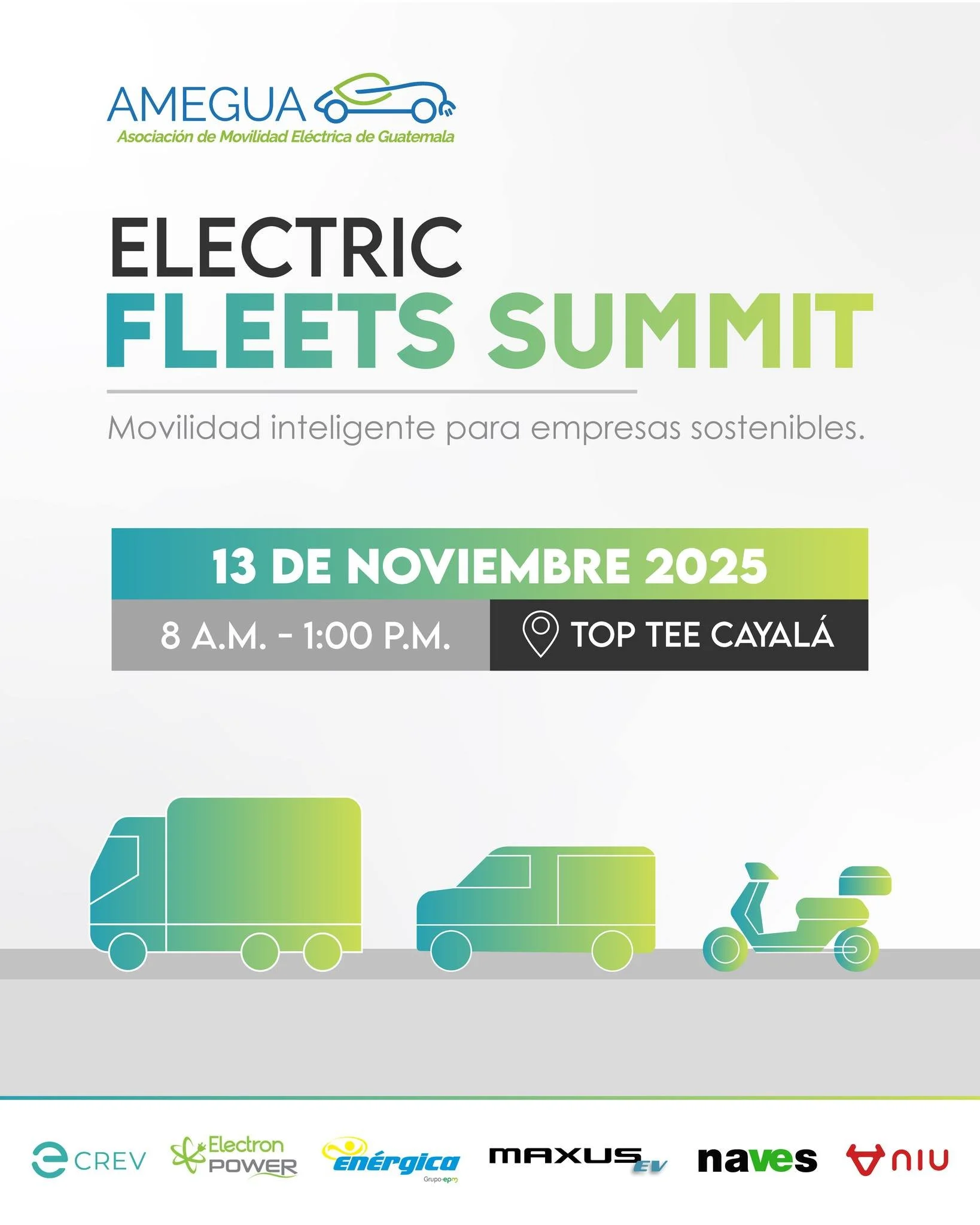 Electric Fleets Summit 2025 llega este 13 de noviembre para impulsar el futuro de la movilidad eléctrica en Guatemala y la región.🚛⚡
Un encuentro único que reunirá a líderes del sector logístico, financiero