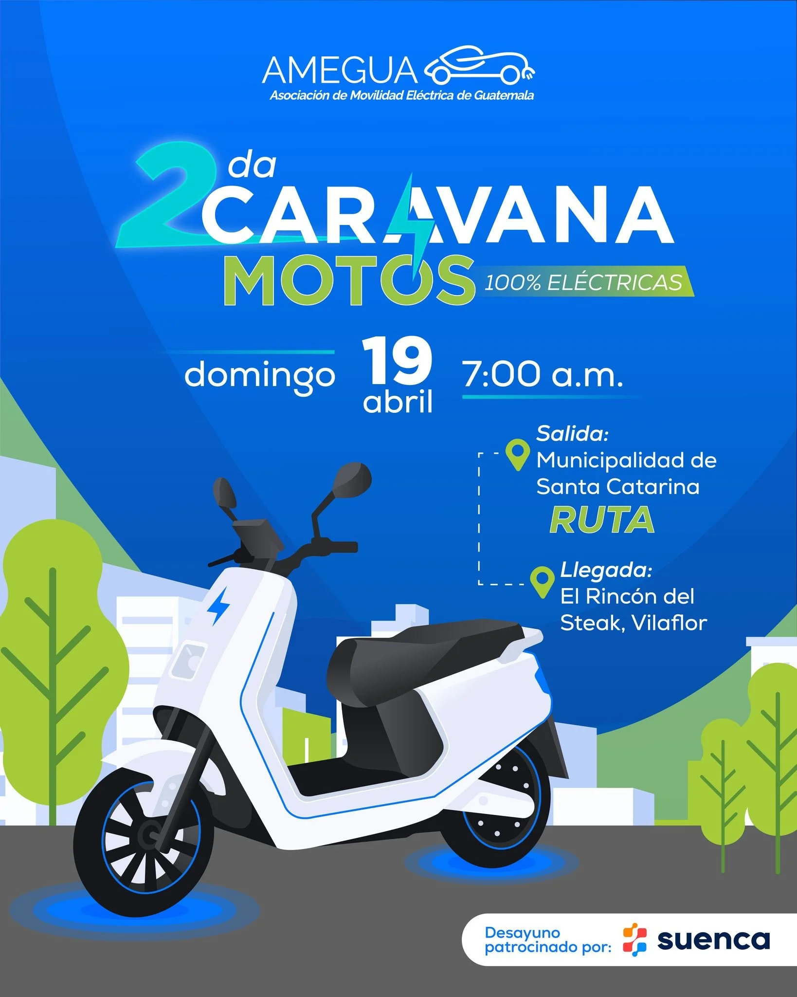 ⚡🏍️ &iexcl;La energ&iacute;a se mueve contigo!
S&eacute; parte de la 2da Caravana de Motos 100% El&eacute;ctricas y recorre junto a nosotros el camino hacia una movilidad m&aacute;s limpia y sostenible 🌱🔋

Domingo 19 de abril | 7:00 a.m.
📍 Salida
