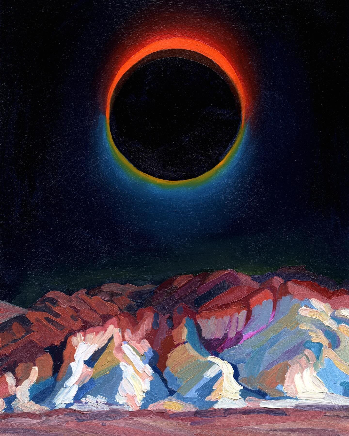 I released a special new print in celebration of the solar eclipse today. 
The original painting was done with oil on panel. The print can be made on cotton hot press paper or cotton canvas in a wide range of sizes (always giclee). 

Find it on my we