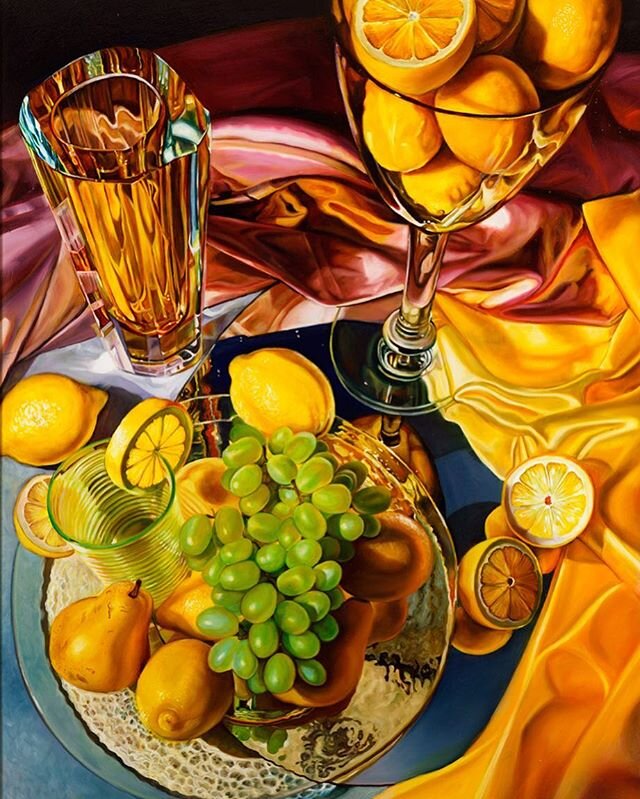 I decided it&rsquo;s time to make an art Instagram for myself! Thanks for following along!
&ldquo;Communion&rdquo;
3&rsquo;x4&rsquo; Oil on Masonite
SOLD
.
.
.
#fruit #glass #stilllife #stilllifepainting #painting #fabric #yellow #grapes #lemons #oil