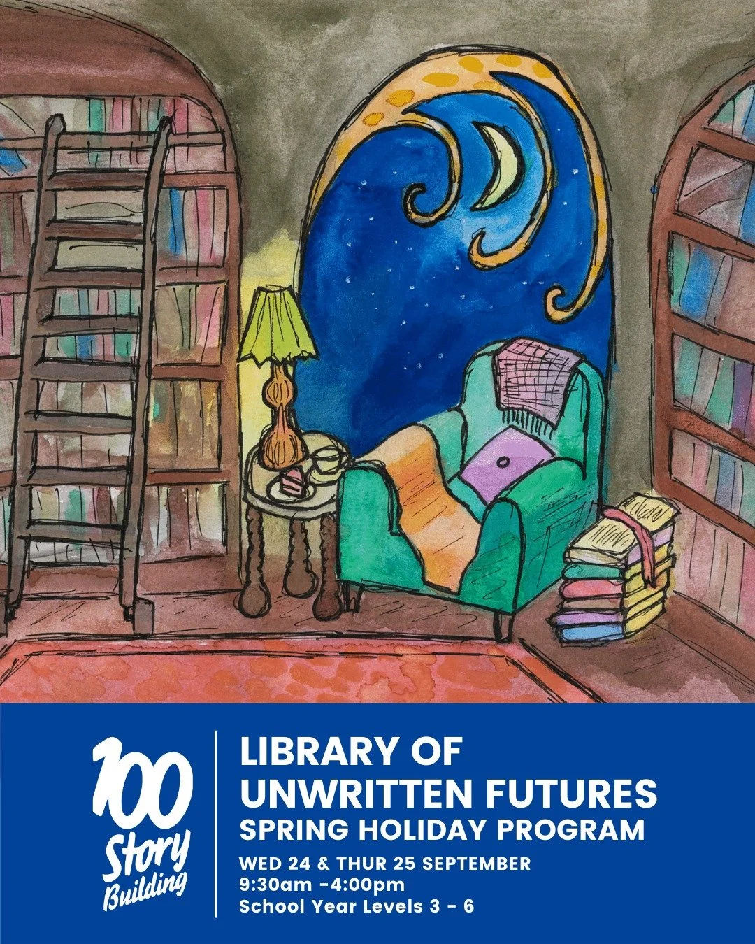 'THE LIBRARY OF UNWRITTEN FUTURES' &ndash; A Two-Day Holiday Adventure! 📚✨ For students in Years 3&ndash;6.

Step through the doors of a library like no other, where ancient books whisper secrets and a hidden Room of Futures waits to be discovered. 