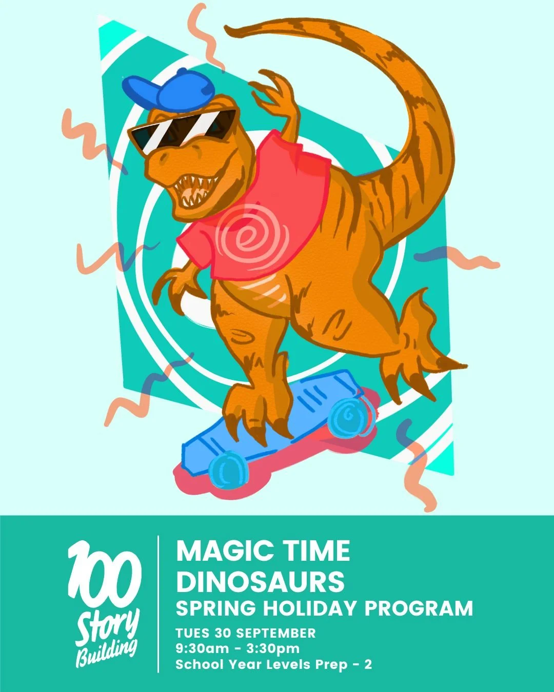 'MAGIC TIME DINOSAURS' - A Prehistoric School Holiday Adventure! 🦕✨ For students in Prep-2.

Step through a portal and discover what happens when dinosaurs land at your school! Dream, design, and create stories, poems, comics, and colourful dioramas