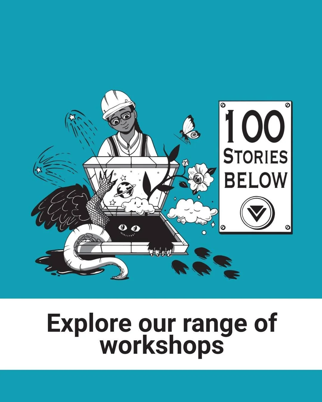 🚪✨ What lies 99 levels below a mysterious trapdoor? Today, students at @HolyNamePrimarySchool are finding out in our 100 Stories Below workshop!

In this 1.5hr session, Year levels 1- 4 students use their imagination to design characters, build new 
