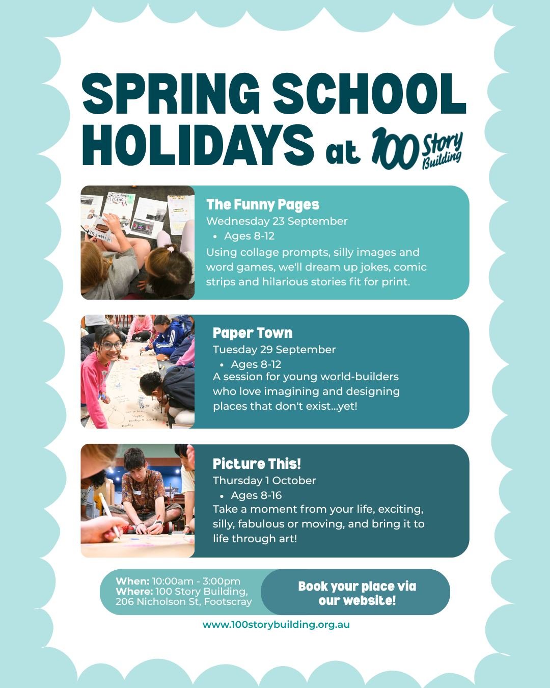 The September school holidays are only three weeks away, and the 100 Story Building team has been busy planning a full program of amazing workshops for young artists and writers! 🌼

Head to the link in our bio to book your spot and find out more!

#