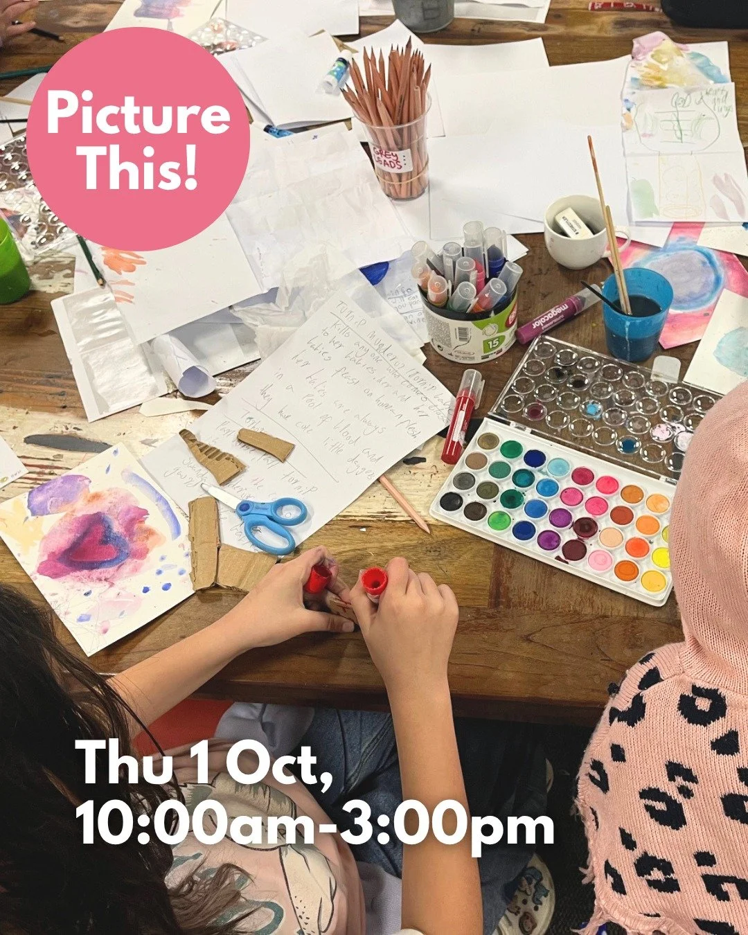 These Spring holidays we&rsquo;ll be running a one-day art-making workshop inspired by life's unexpected moments. Collage, painting, charcoal we&rsquo;ll explore it all and create something amazing!

📅 Thu 1 Oct | 👥 Ages 8-16
🕙 10:00am - 3:00pm
📍