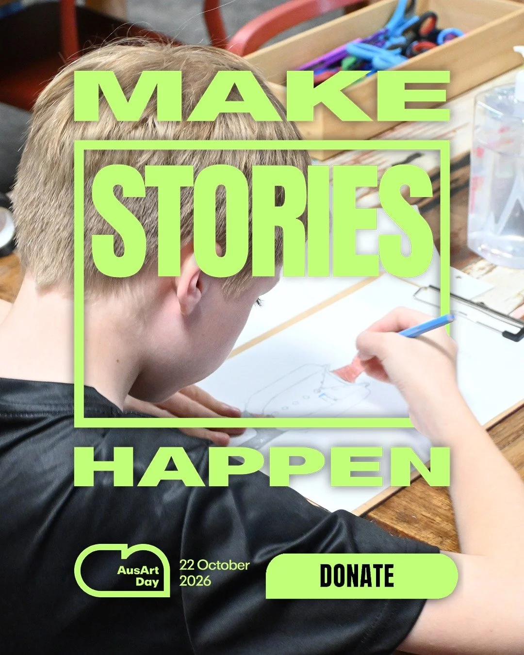 Three hours left to make stories happen, we&rsquo;re in the final stretch of AusArt Giving Day!

Every contribution big or small helps us create more opportunities for children and young people to write, imagine and share their stories.

If you&rsquo