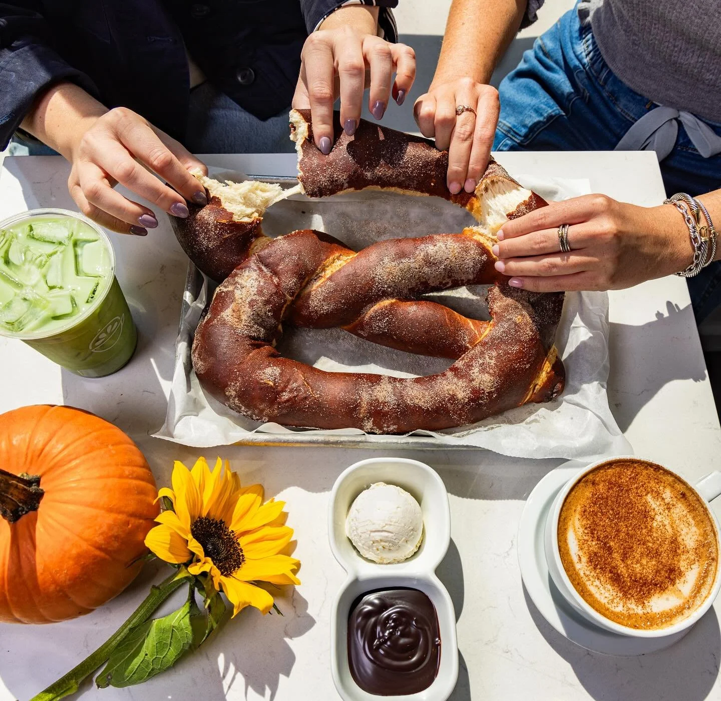 Don&rsquo;t get it twisted, everyone wants a bite of the big pretzel 🥨

Salty or sweet, with your choice of chocolate, sweet cream, or cheese... or just get them all. 😉