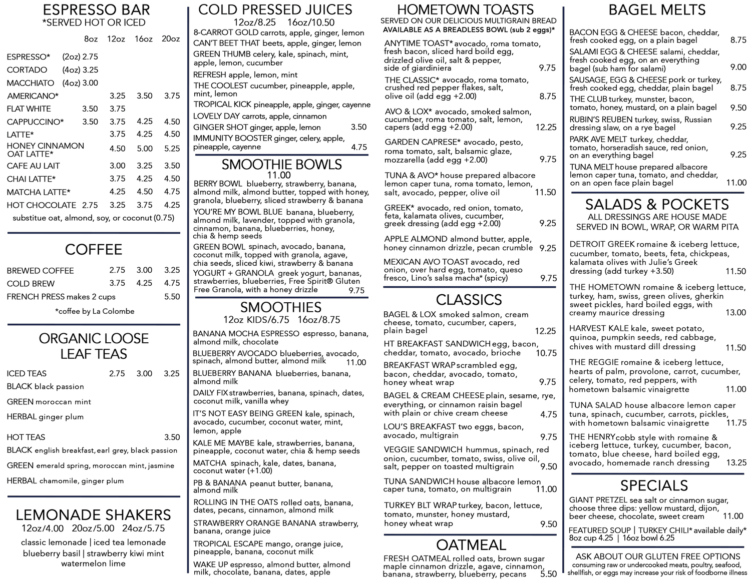 Hometown Menu — Hometown Coffee & Juice