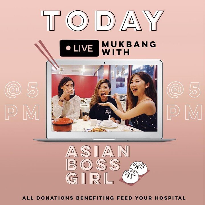 Today's the day!! Join @asianbossgirl LIVE on Youtube today at 5PM PST for a live mukbang while also helping raise money for @feedyourhospital!⁠
⁠
AsianBossGirl was started by 3 friends, Melody, Helen and Janet, while balancing jobs in finance, techn