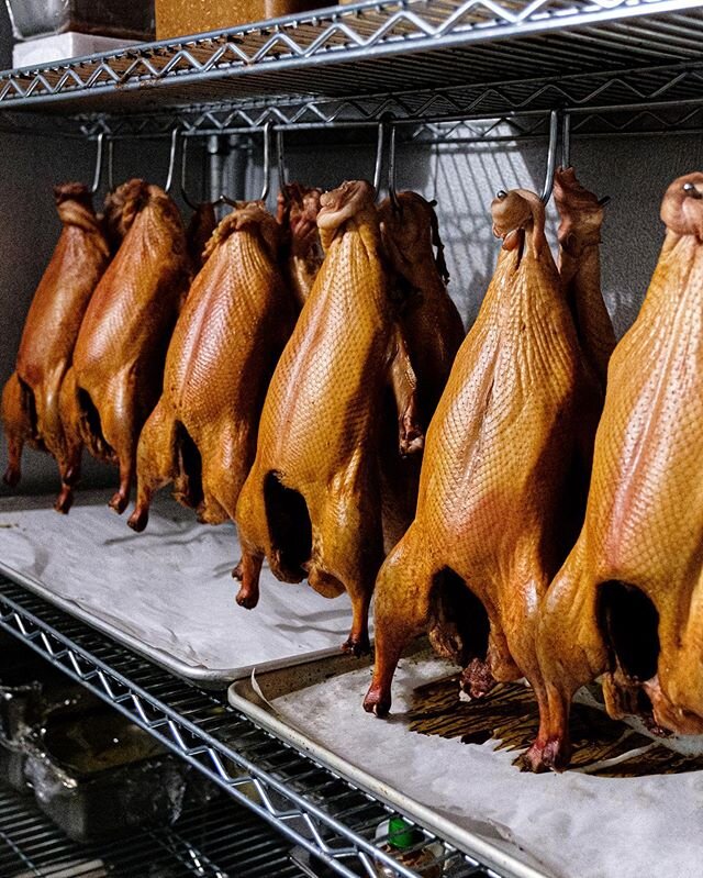 THANK YOU for all the pre-orders of our Roasted Duck menu for two this weekend! Almost sold out and we are working hard to get everything ready! The ducks are drying beautifully, that perfect glow 🤩and let&rsquo;s talk about that army of bao! (Secon