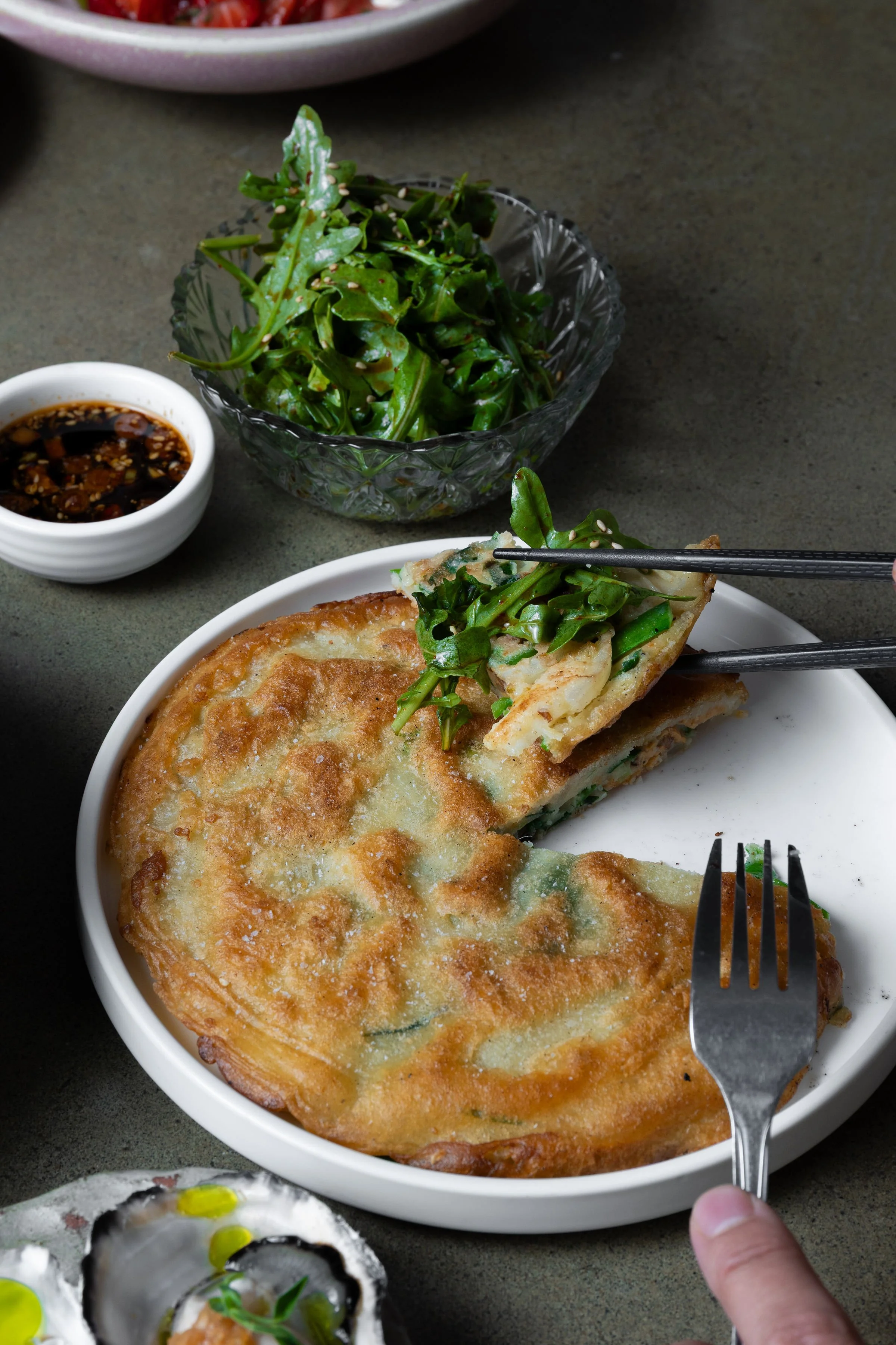 Korean inspired seafood pancake