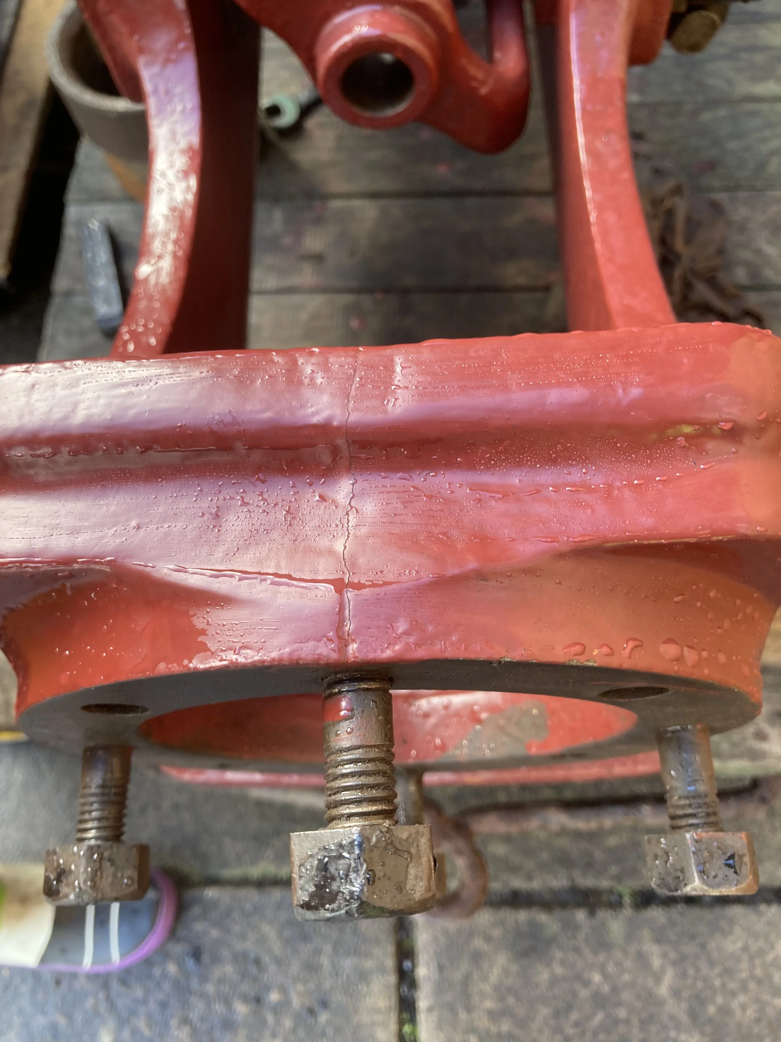 Repair to a cracked steam pump frame- before the repair
