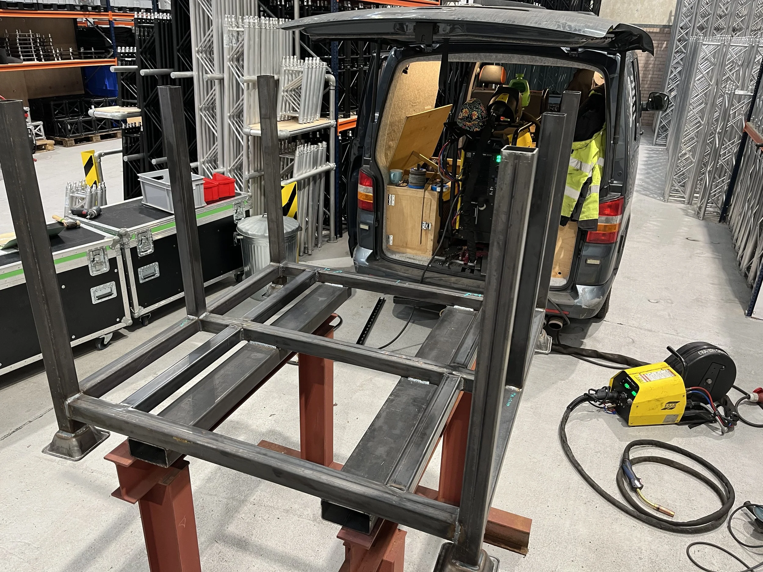 Alteration work to a customers steel storage stillages - working on site