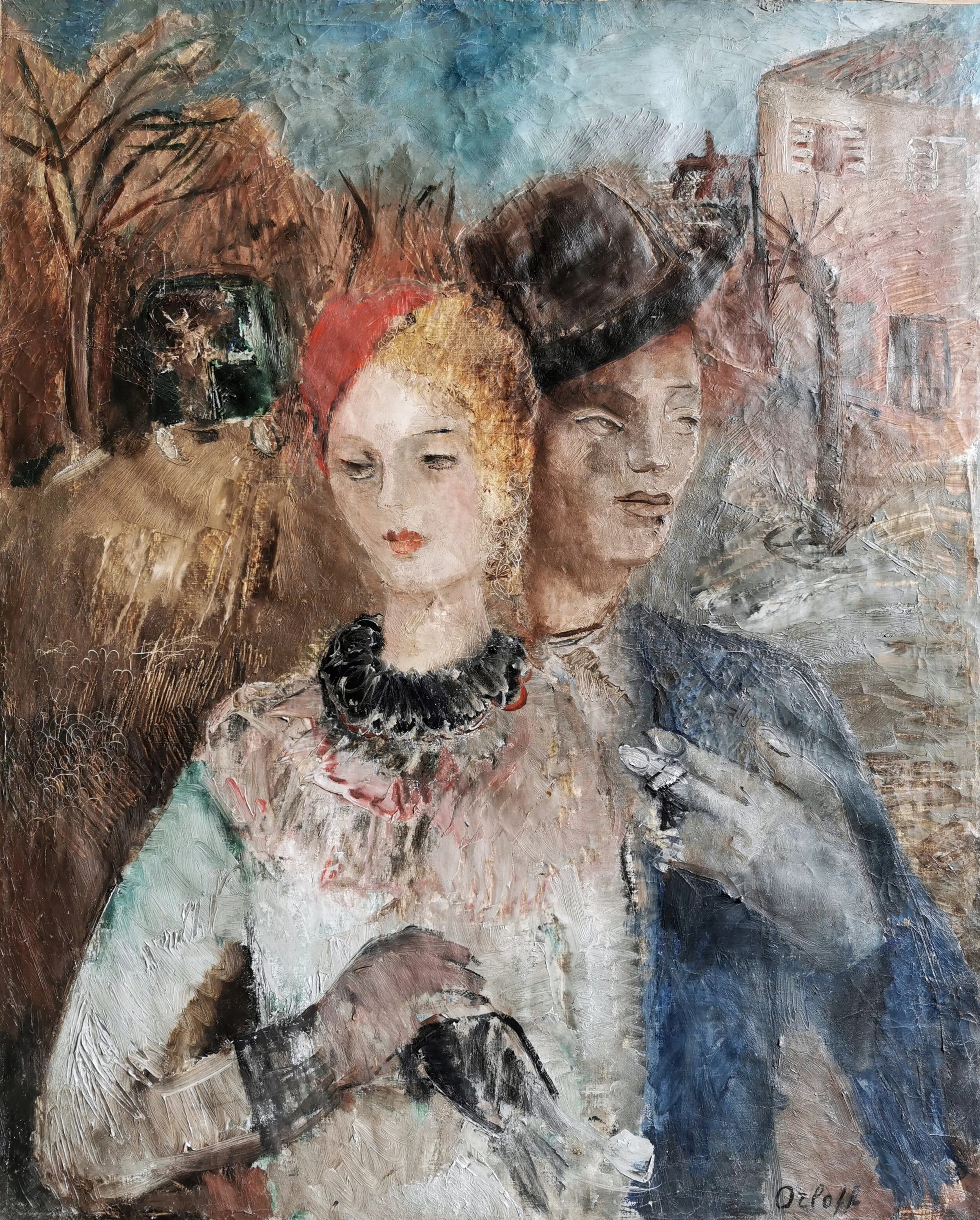 Alexandre Orloff, A Couple, 1920. Original double portrait oil painting.