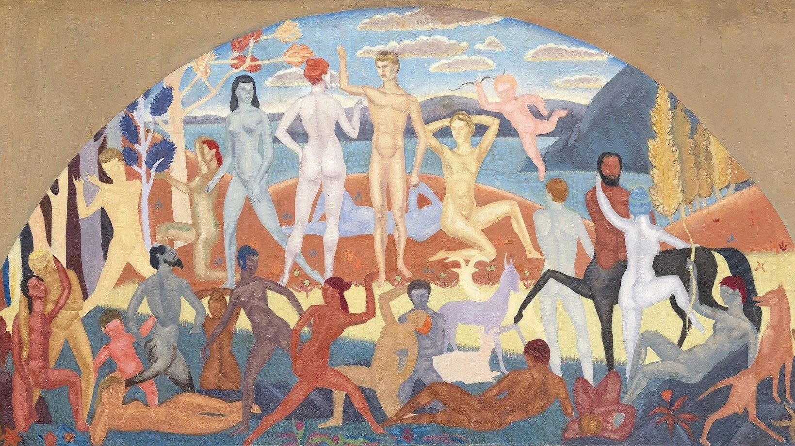 Alexander Yakovlev, Study for a mural in the Main Salon aboard the SS Île de France, 1920s. Oil on canvas. 78 by 152 cm. 
