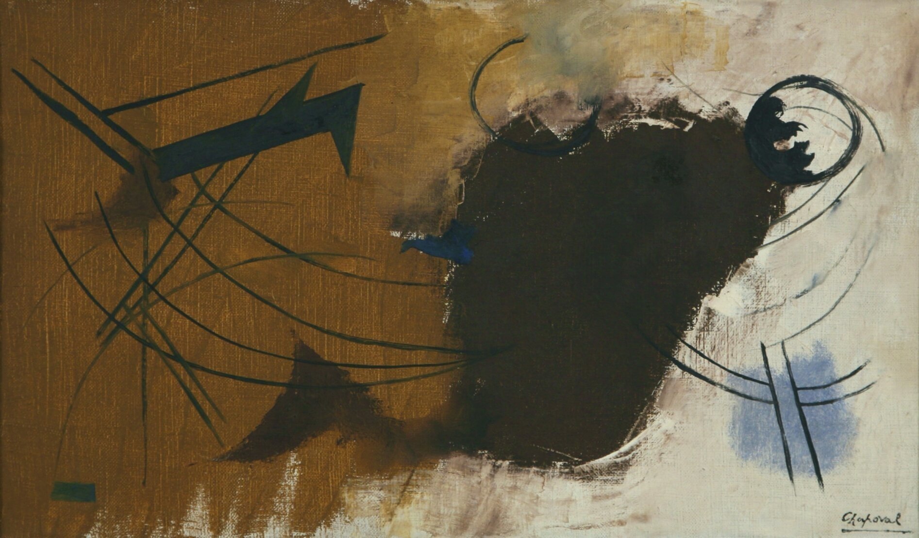 Youla Chapoval - Le poisson (1950). Original abstract painting by Youla Chapoval