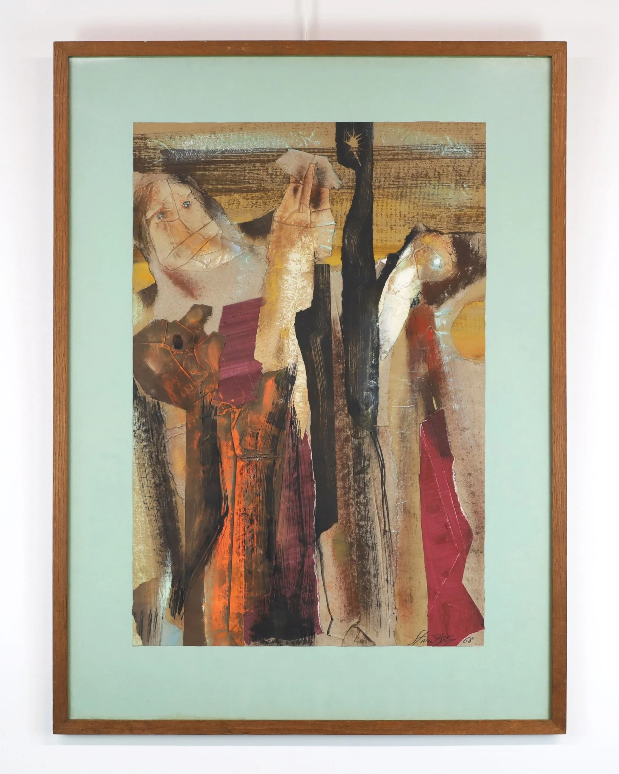 Anna Staritsky, Personnages, 1968. Original collage artwork themes around protest in France.