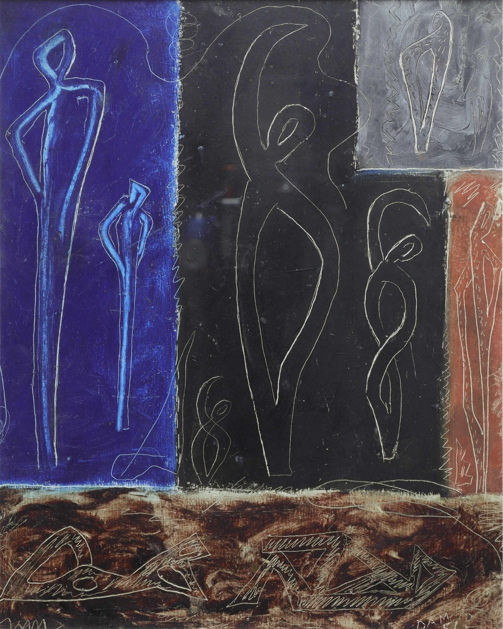 Denis Mitchell (1912&ndash;1993)
Studies of sculptures, 1951
Oil on board
25 by 20 cm

In the early 1950s, Mitchell's practice transitioned from painting to sculpture. Some of his early sculptures are carved in wood. This painting, made up of several
