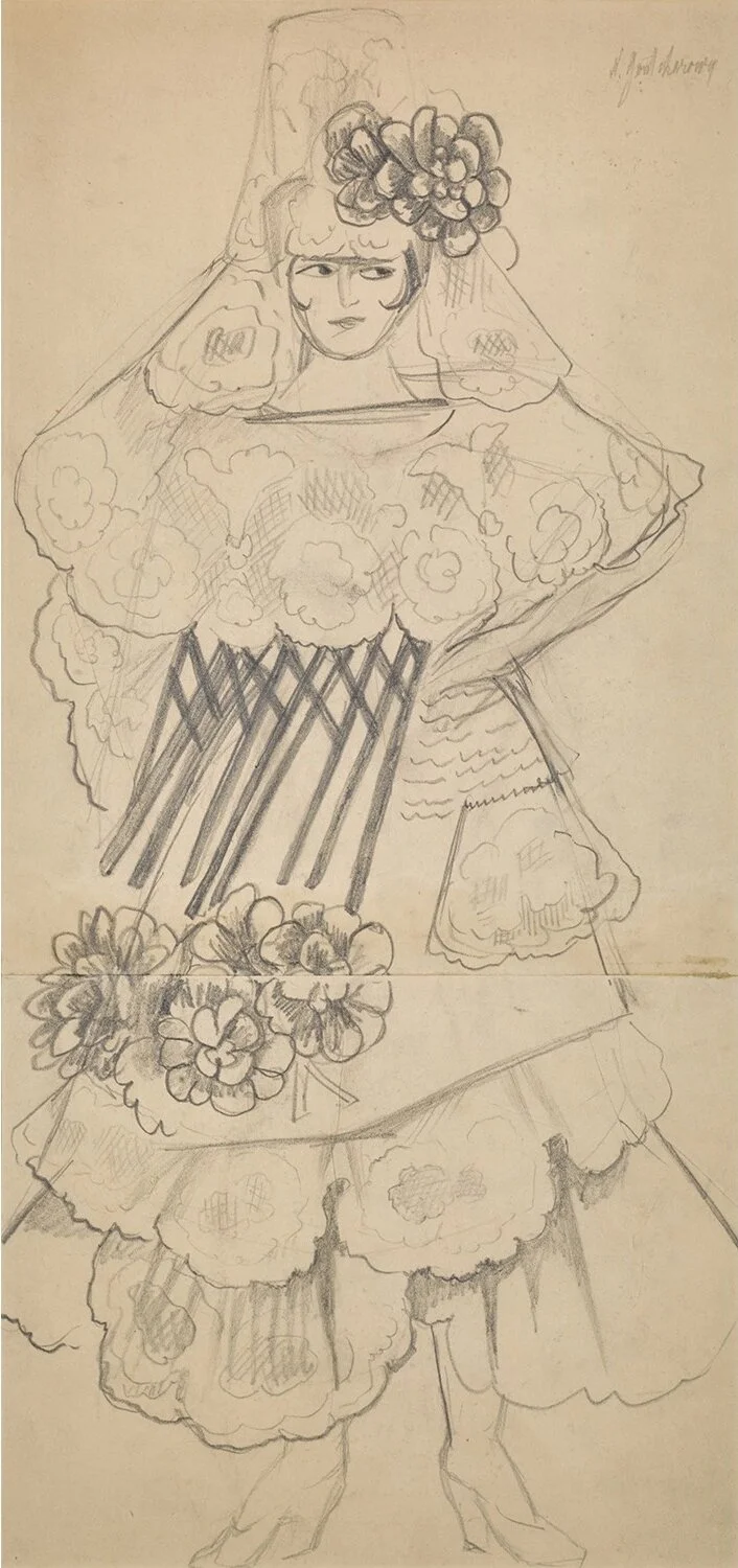 Natalia Goncharova, Espagnole, 1910s. Original graphite pencil drawing by Russian avantgarde artist Natalia Goncharova