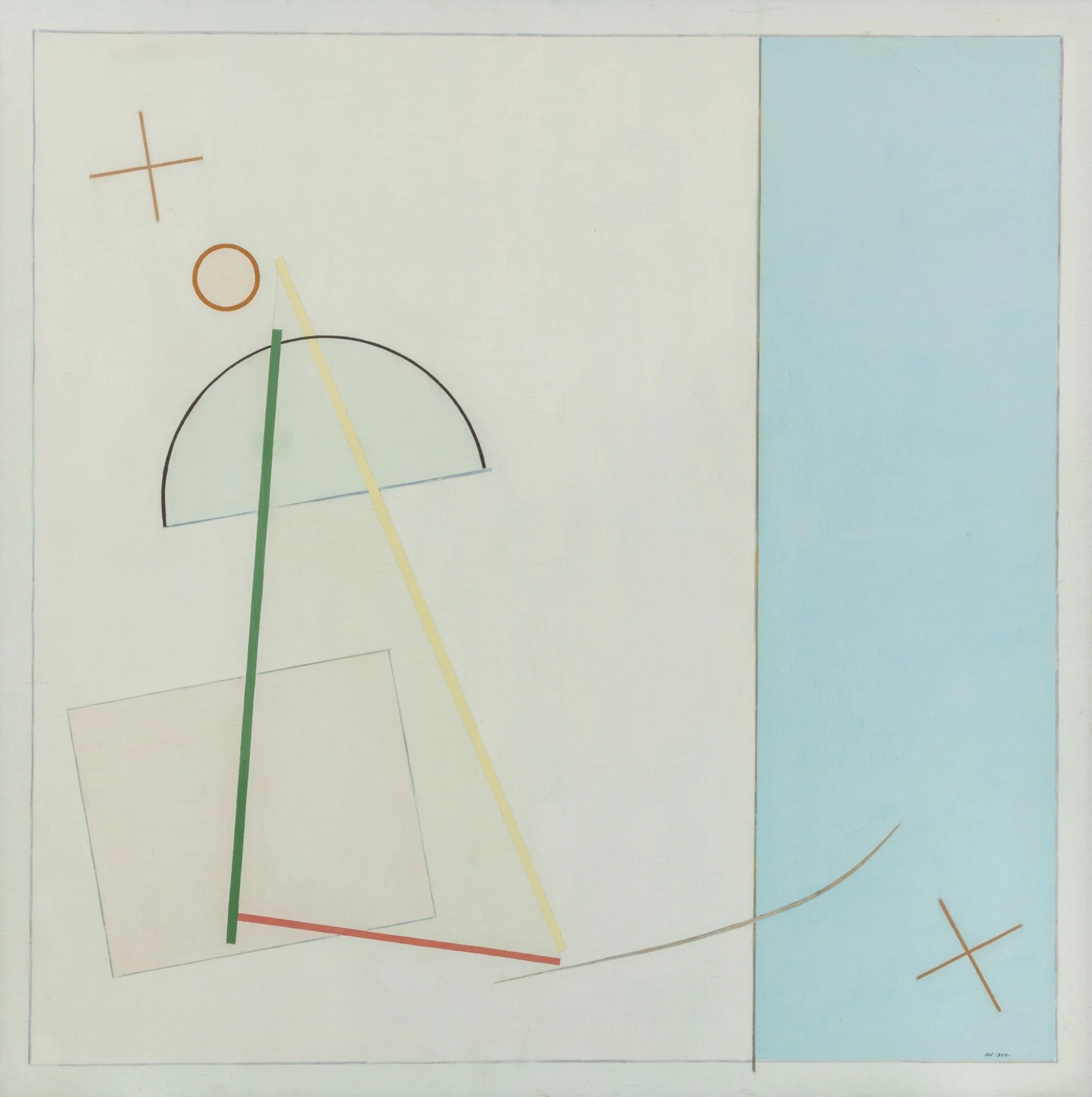 Eduard Steinberg, Asbtract composition, 1990. Original geometric abstract painting on canvas.