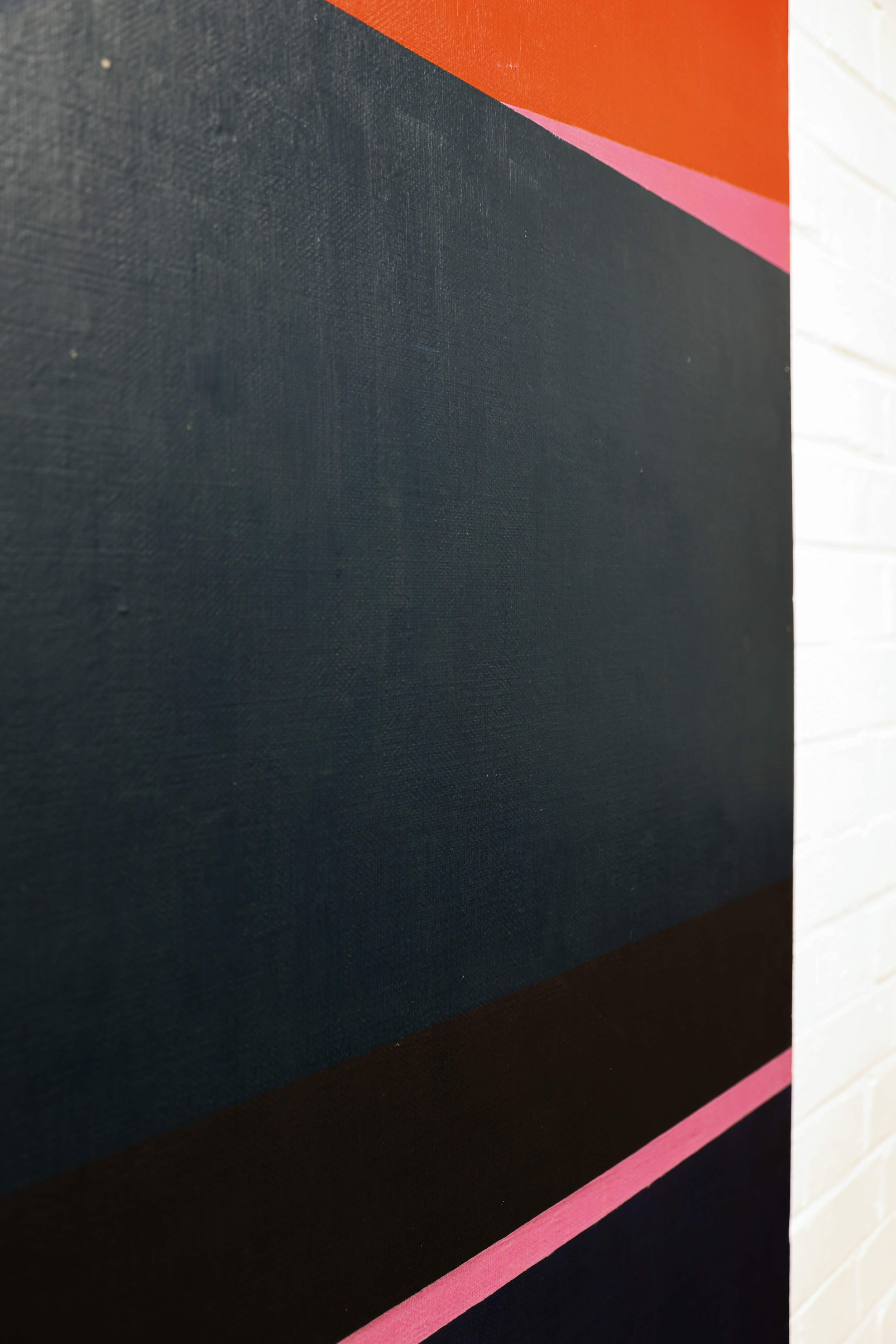 Original abstract painting by English postwar artist Roy Conn with navy, green, red and pink