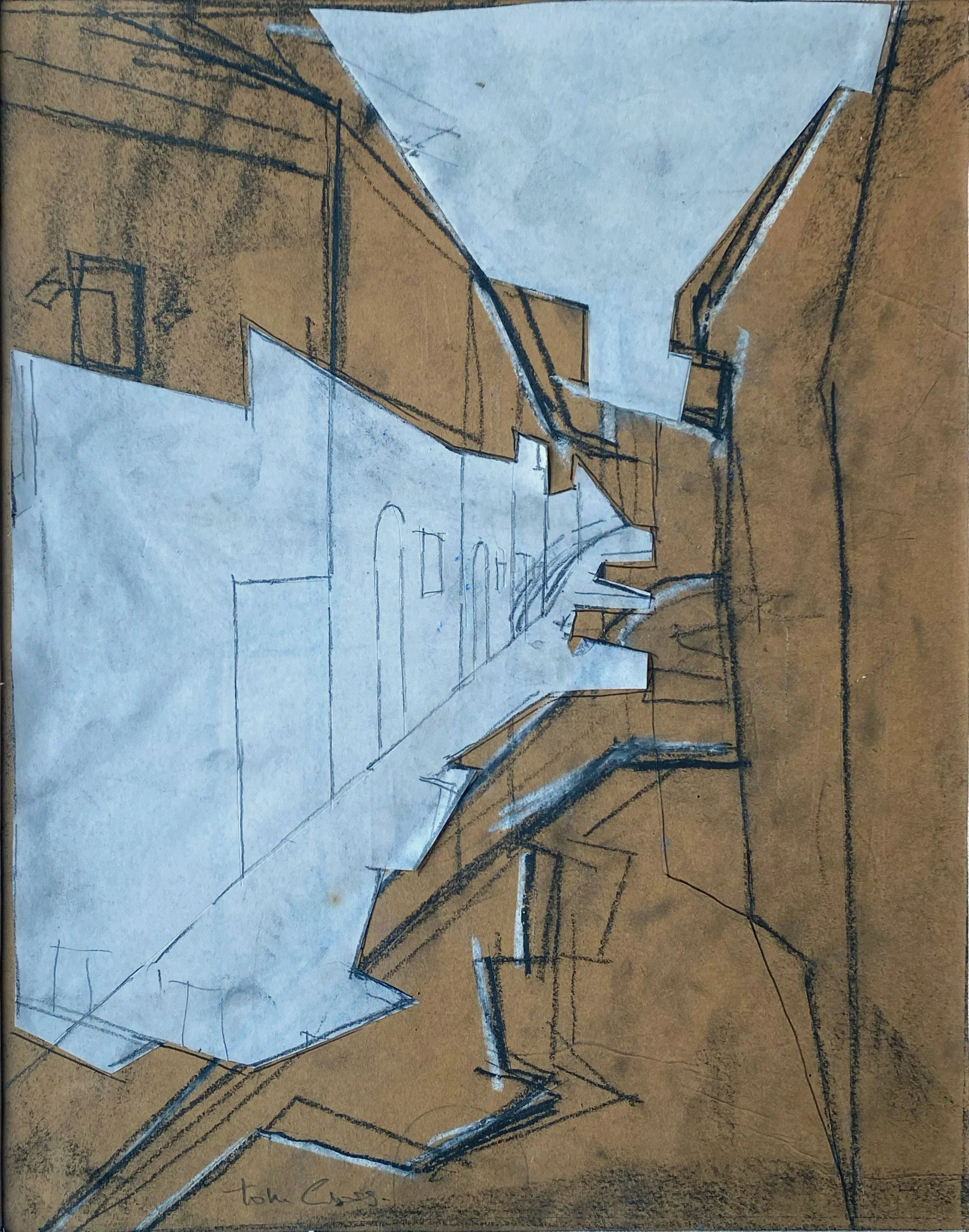 Tom Cross - Street in Italy , Recanati (1981), original mixed media collage artwork.