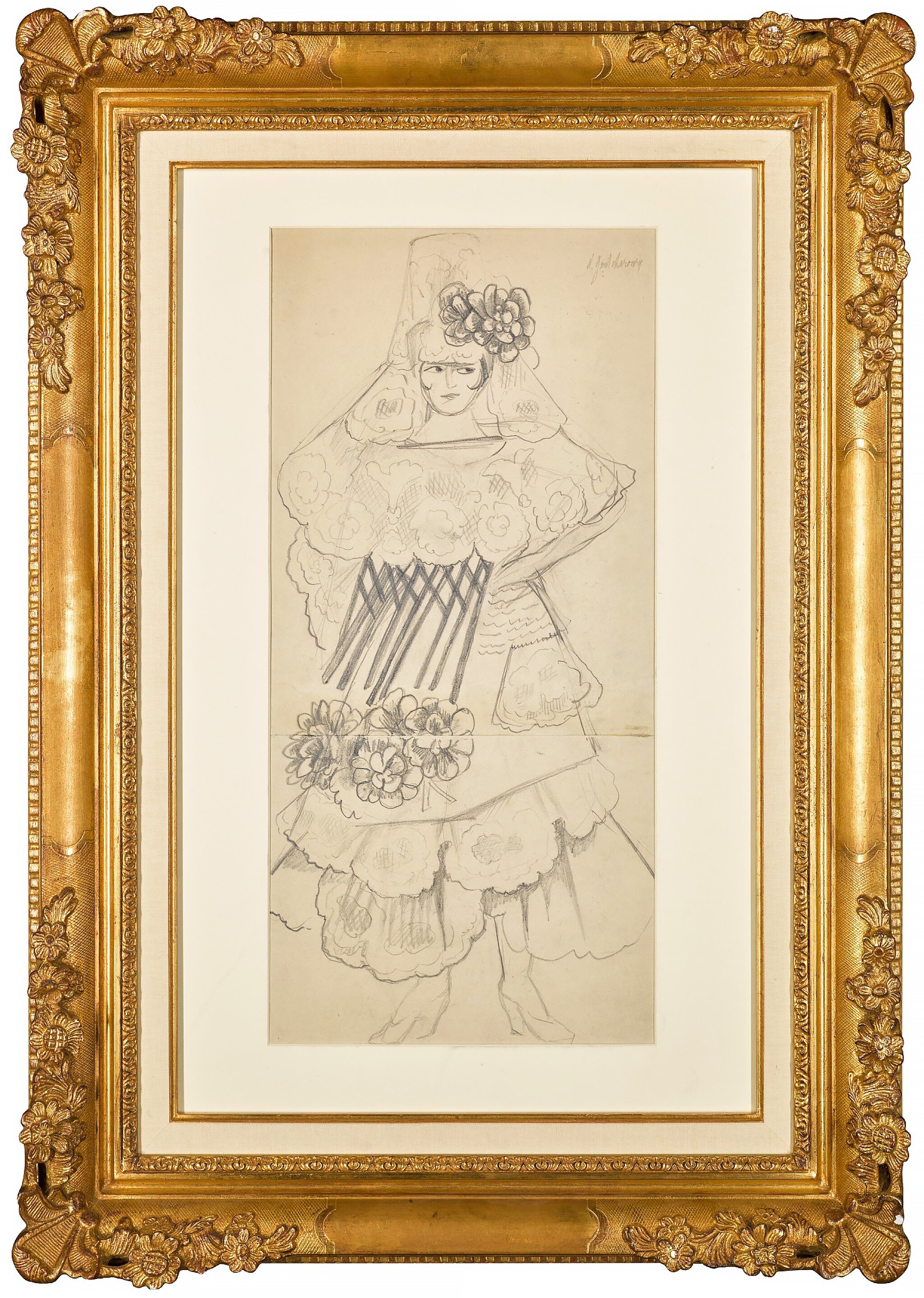 Natalia Goncharova, Espagnole, 1910s. Original graphite pencil drawing by Russian avantgarde artist Natalia Goncharova