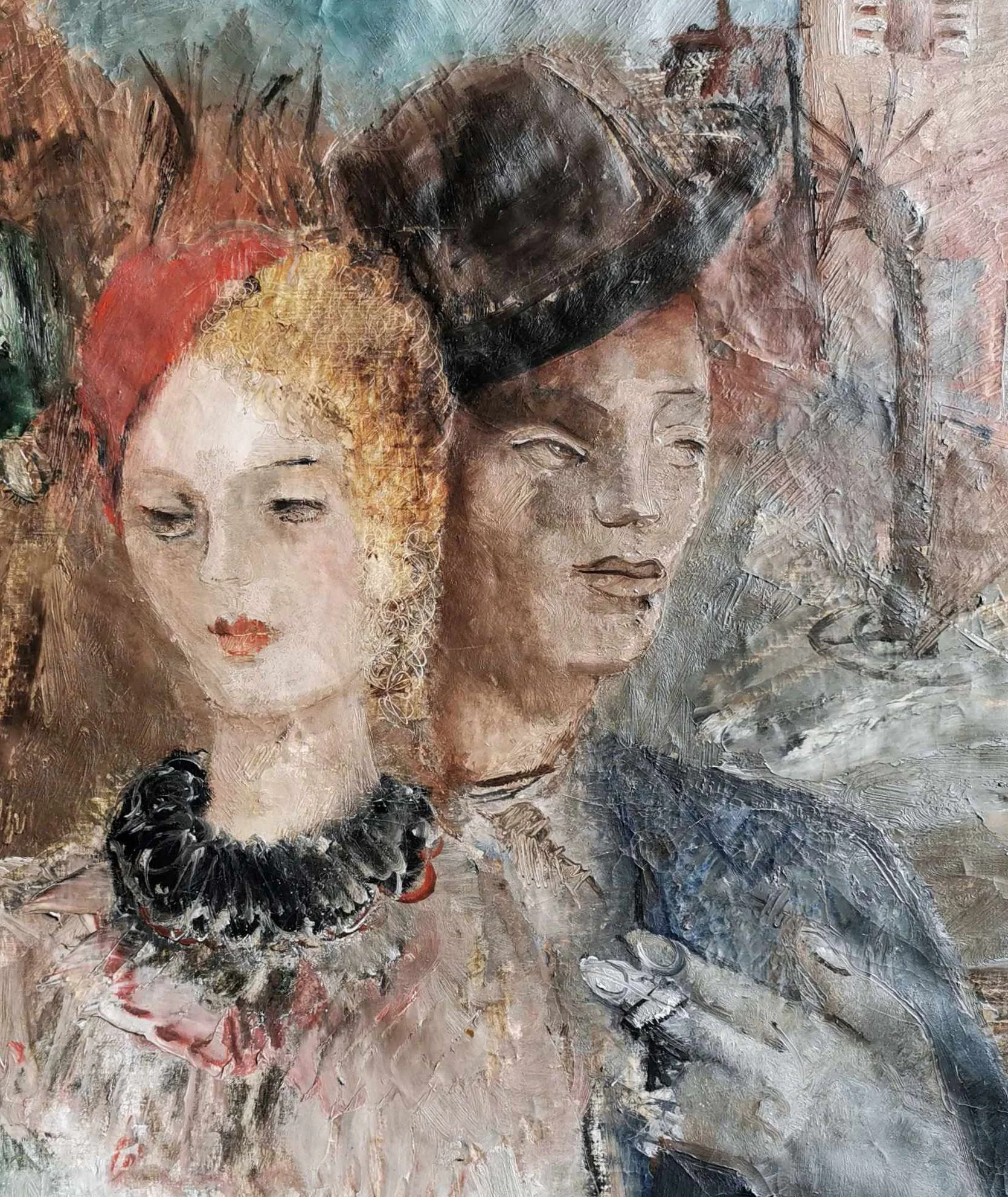 Alexandre Orloff, A Couple, 1920. Original double portrait oil painting.