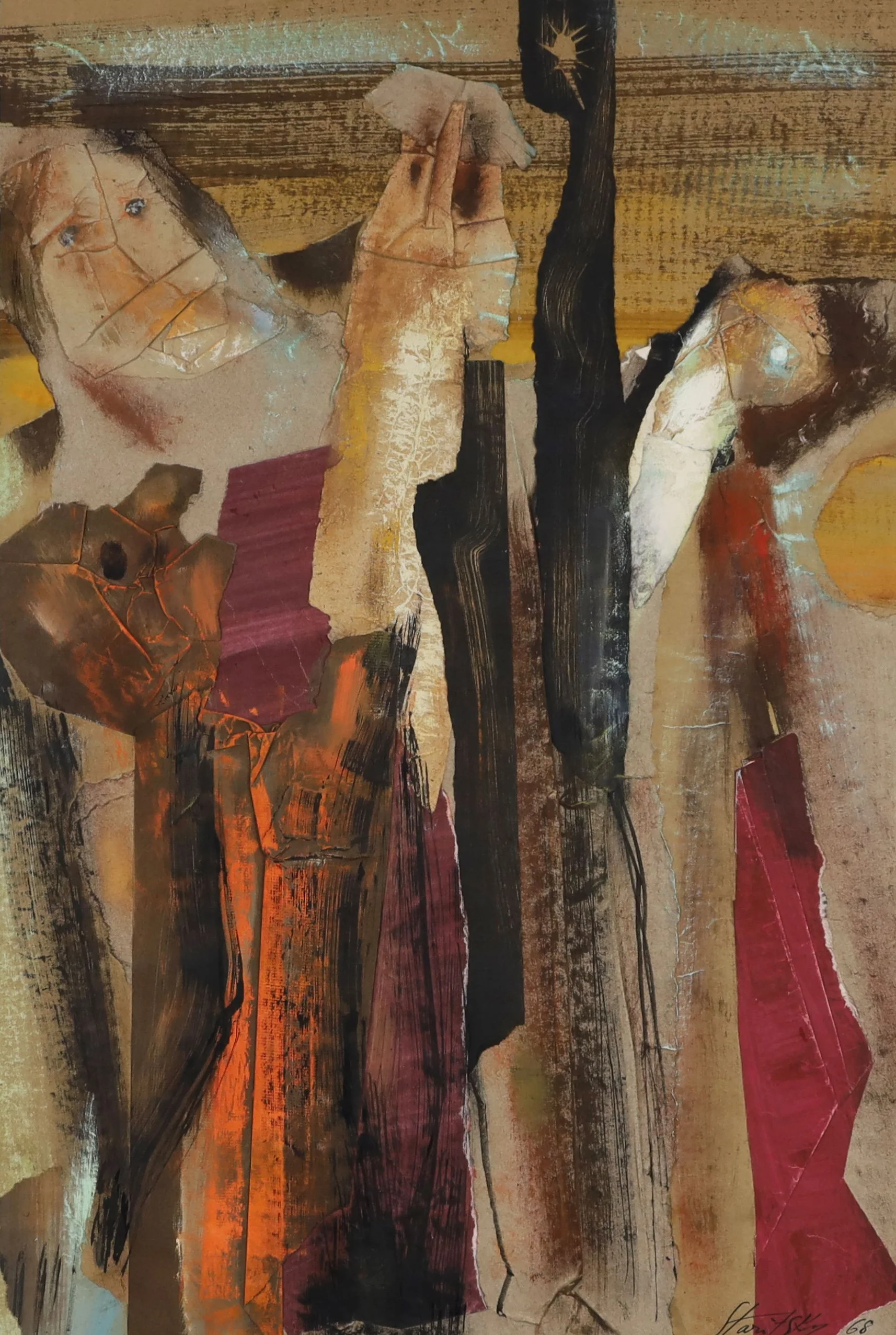 Anna Staritsky, Personnages, 1968. Original collage artwork themes around protest in France.