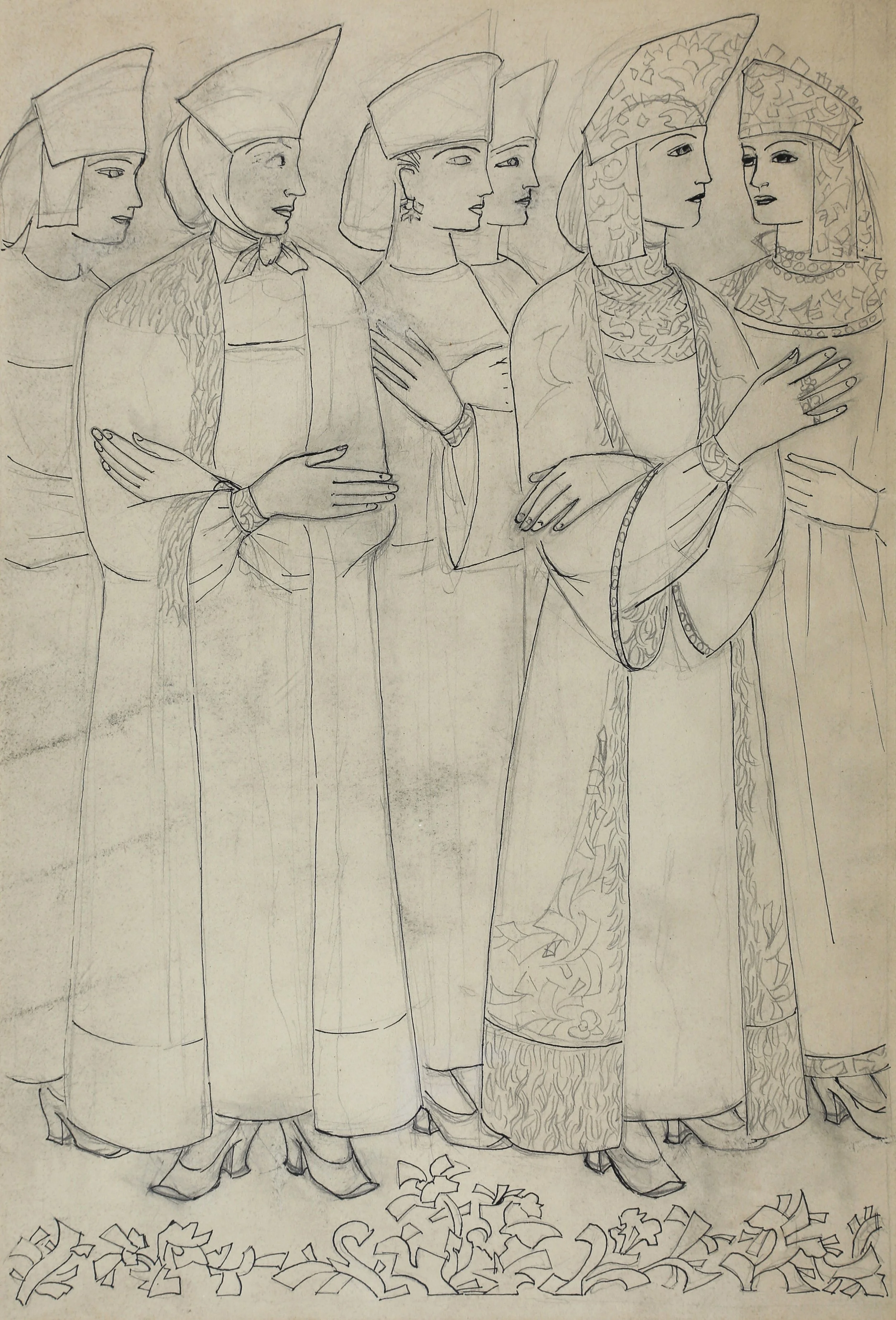 Natalia Goncharova, Ladies of the Court for Modest Mussorgsky’s ‘The Sorochinsky Fair’, c. 1932