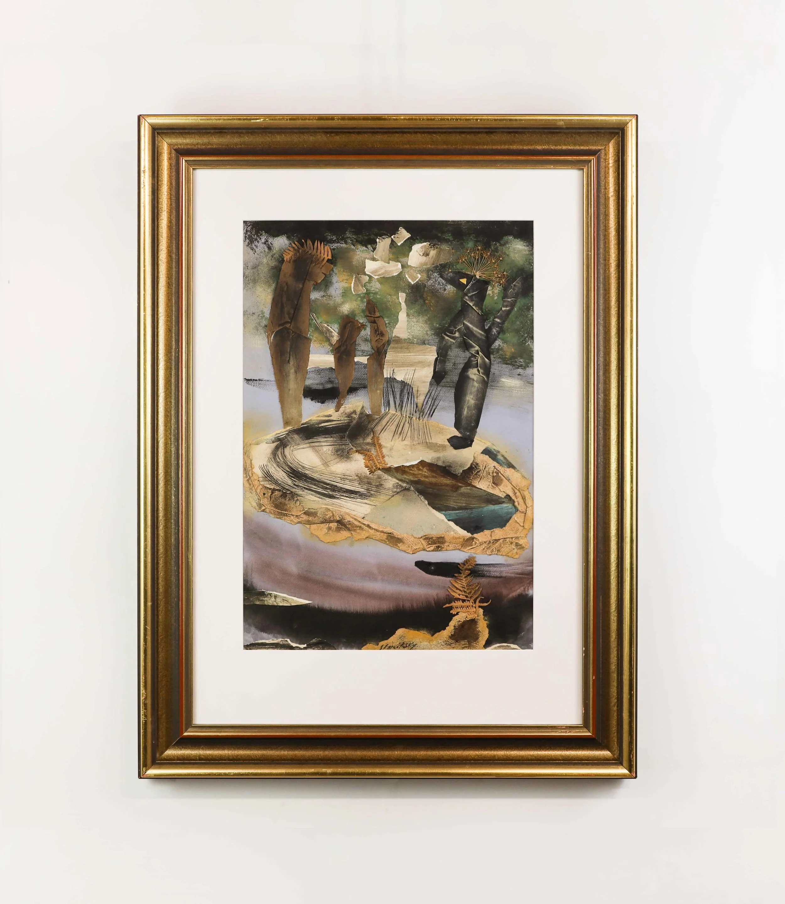 Anna Staritsky, Composition, 1970s. Original framed collage mixed media artwork by Anna Staritsky.