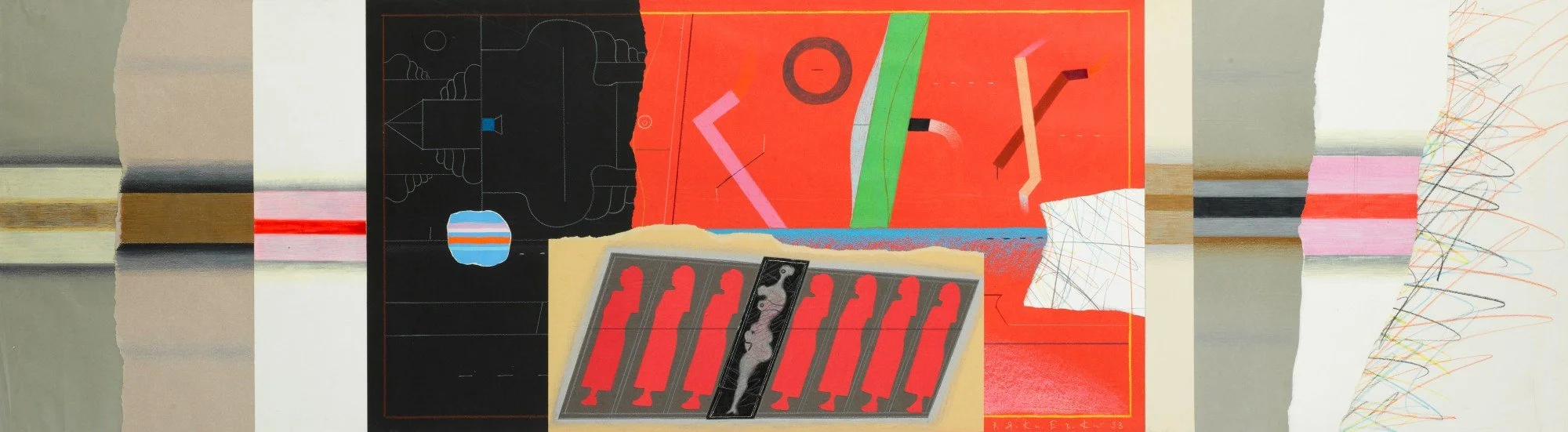 Vladimir Yankilevsky, Train 2 (from the "City" series), 1993. Pastel, gouache and coloured pencil on paper, 50 by 179.5 cm. 