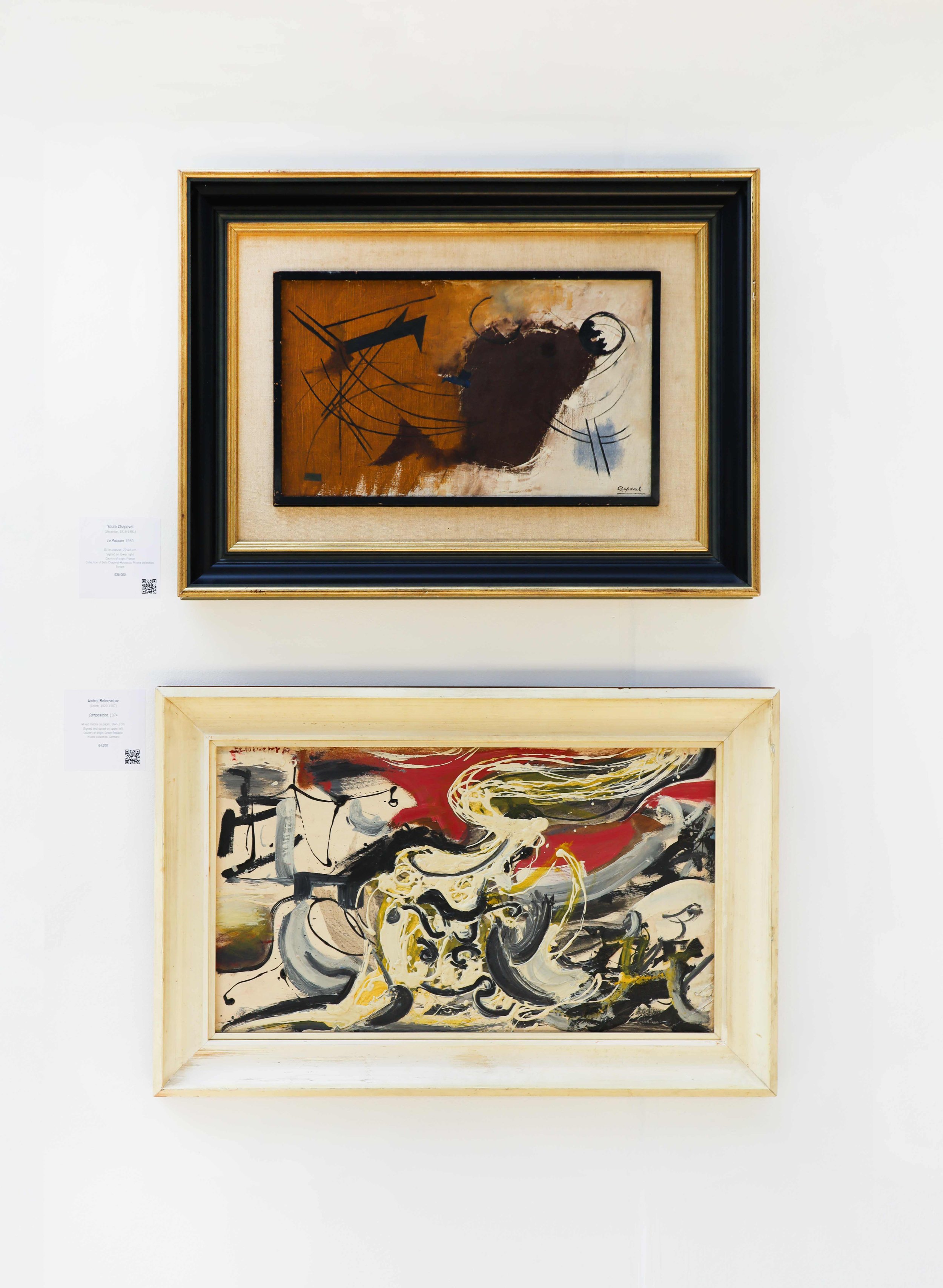 Youla Chapoval - Le poisson (1950). Original abstract painting by Youla Chapoval. Andrej Belocvetov, Abstract Composition. Original abstract expressionist painting.