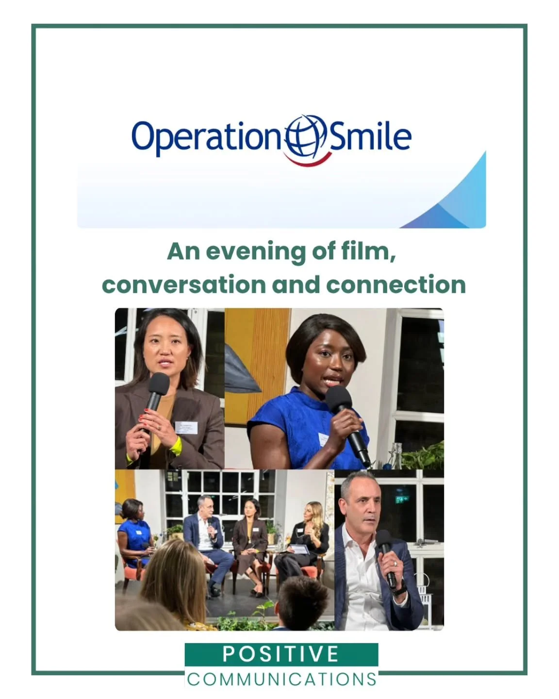Honoured to be part of something truly transformative.
Positive Communications were proud to attend @opsmileuk “Innovating for Impact” event at The Conduit, Covent Garden — a powerful evening of film, conversation, and collaboratio