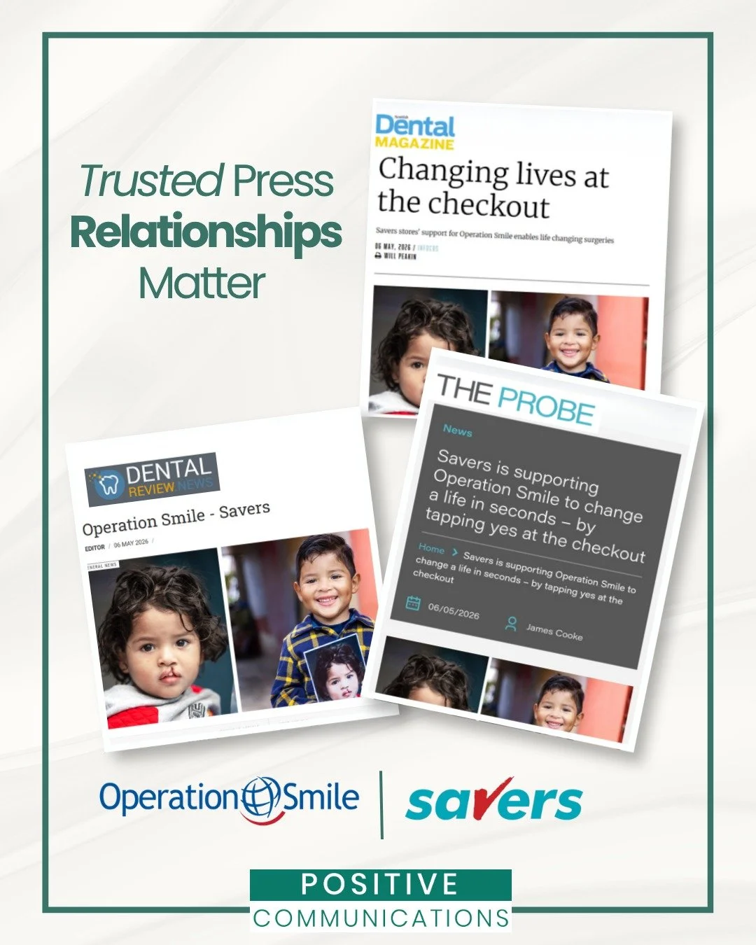 We are so proud of our relationships with the dental press, as exemplified by multiple articles appearing in one day to announce @opsmileuk's partnership with @savers_hb &ndash; the same day we shared the news with our contacts! In the age of AI, we 