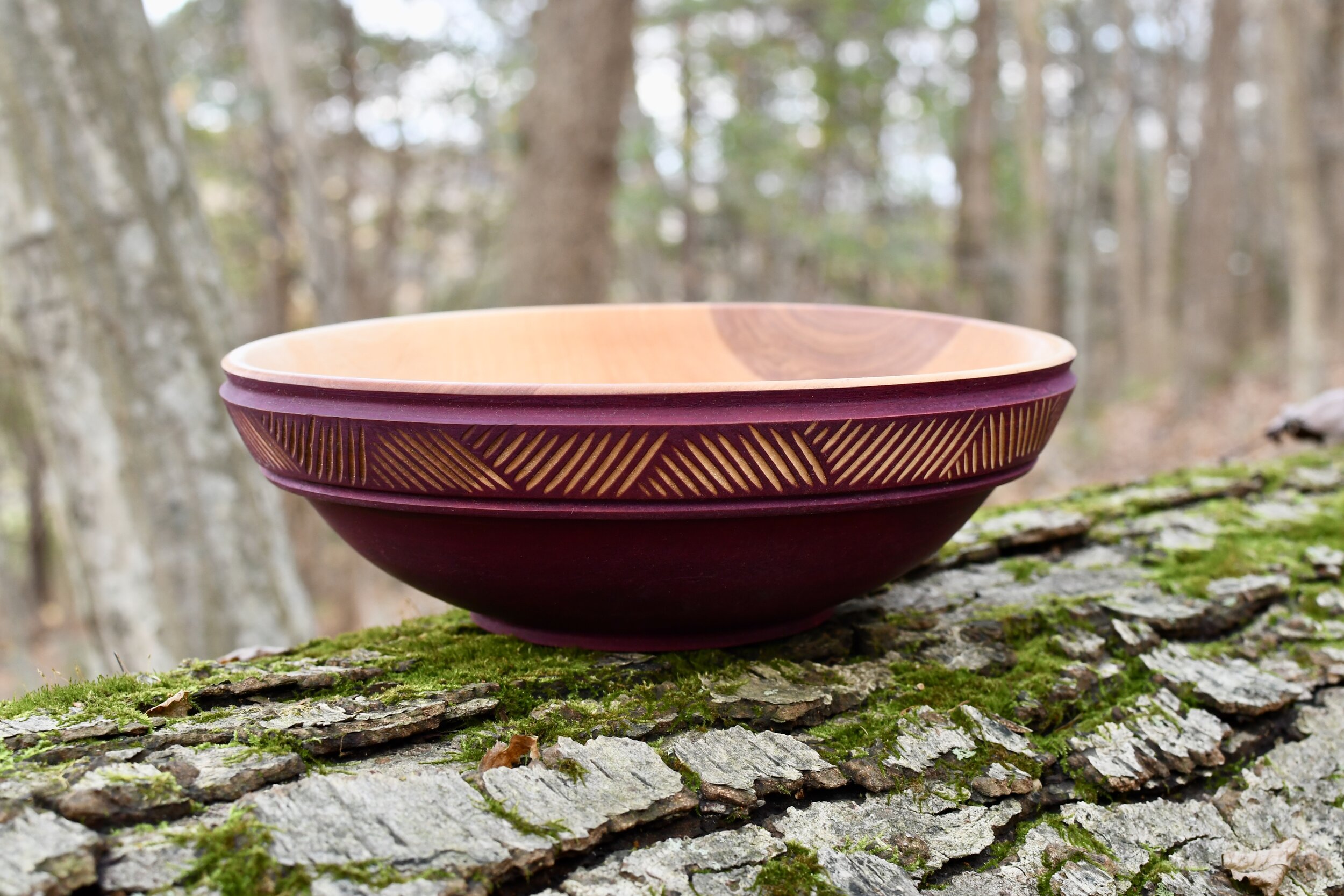 Birch Bowl with Weave Carving
